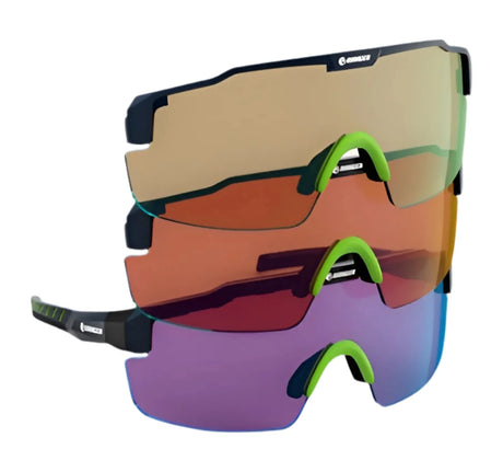 The RE Ranger SuperShot Shooting Glasses feature three interchangeable ClaySight lenses, each with a different tint, a green nose piece, and a magnetic frame for quick changes—ideal for top shooting performance. The RE Ranger SuperShot Shooting Glasses feature three interchangeable ClaySight lenses, each with a different tint, a green nose piece, and a magnetic frame for quick changes—ideal for top shooting performance.