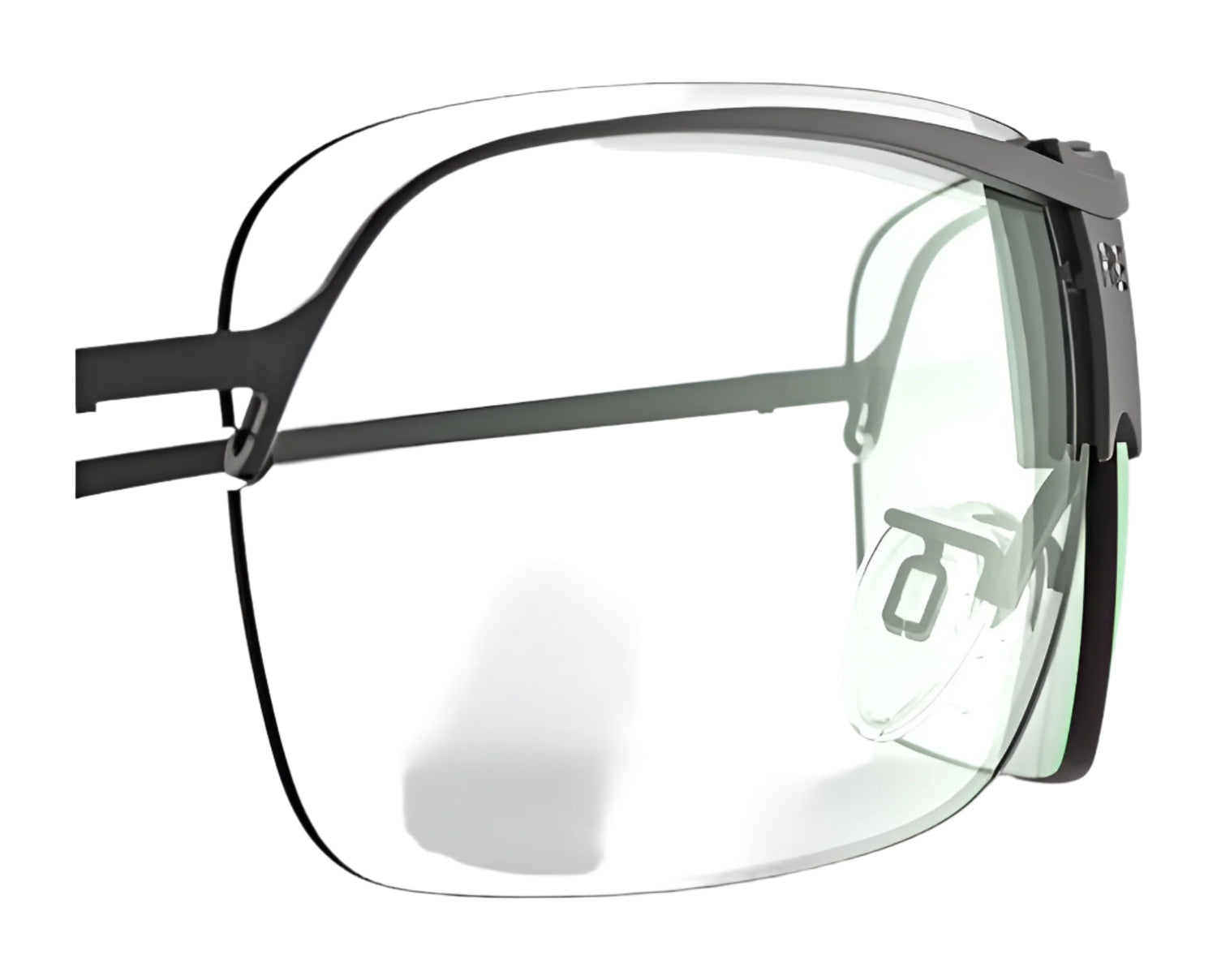 Close-up of RE Ranger XLW Lens eyeglasses by RE Ranger, featuring clear shooting lenses and a thin black frame, set against a white background. Close-up of RE Ranger XLW Lens eyeglasses by RE Ranger, featuring clear shooting lenses and a thin black frame, set against a white background.