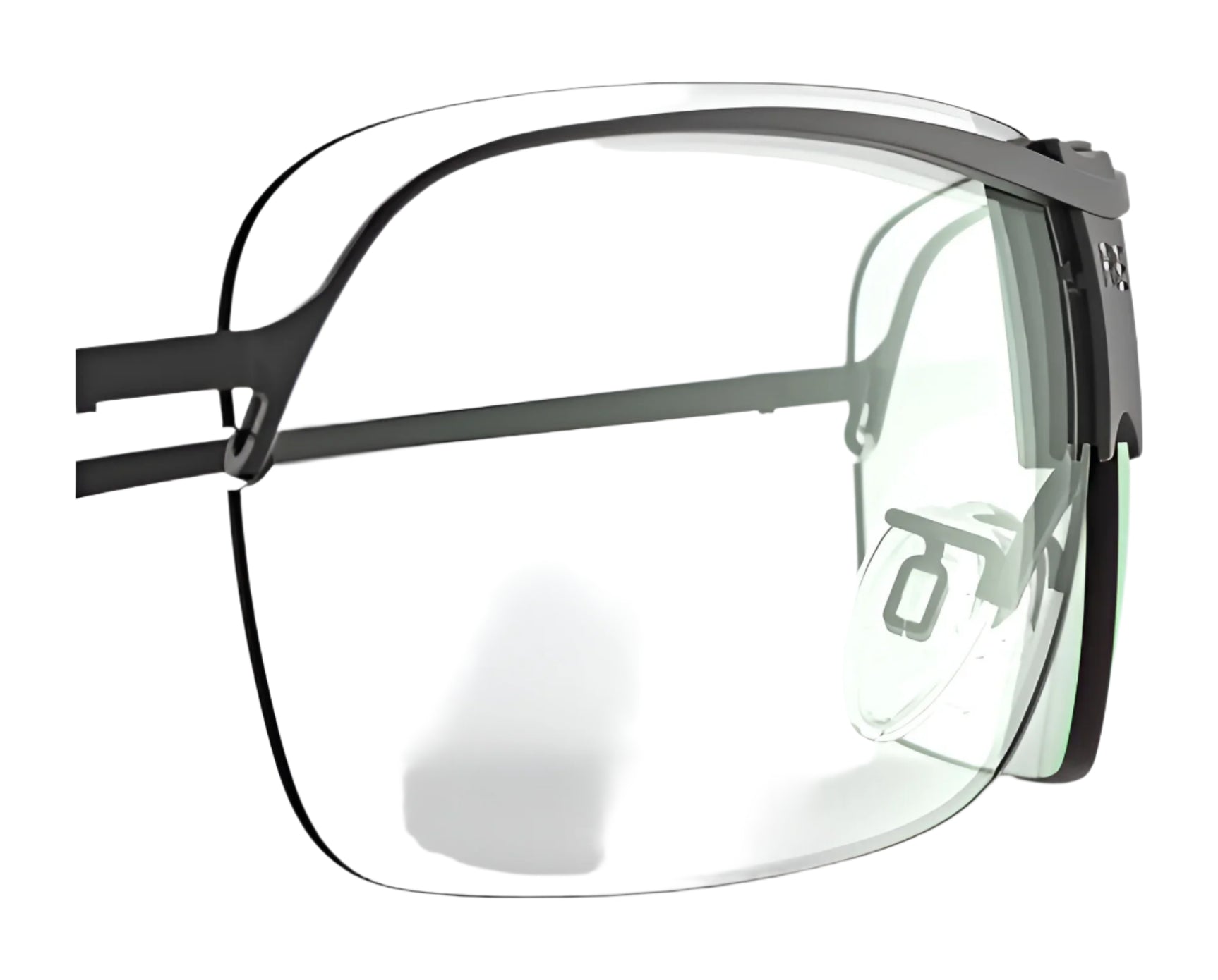 Close-up of RE Ranger XLW Lens eyeglasses by RE Ranger, featuring clear shooting lenses and a thin black frame, set against a white background. Close-up of RE Ranger XLW Lens eyeglasses by RE Ranger, featuring clear shooting lenses and a thin black frame, set against a white background.