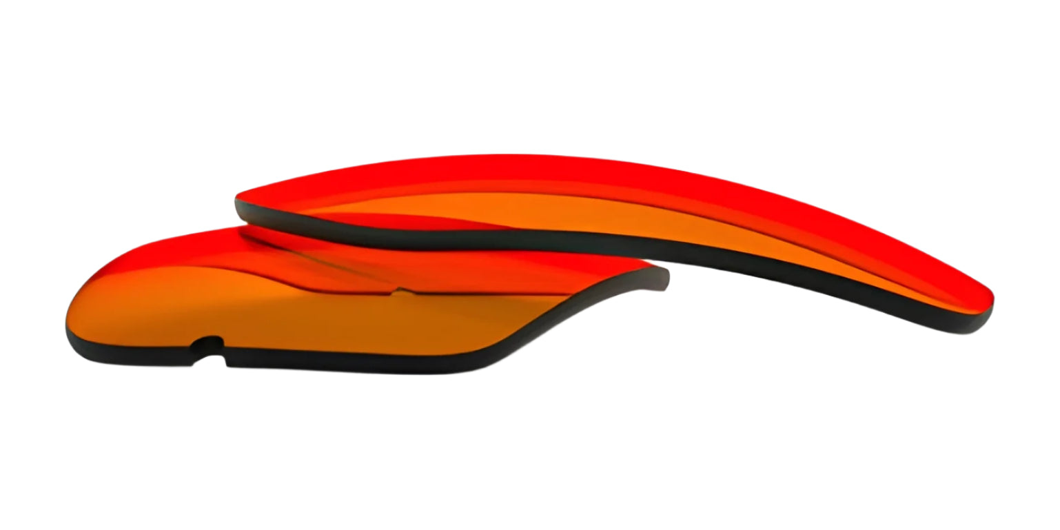 Abstract orange and red layered shapes with curved edges on a white background, inspired by the sleek design of the RE Ranger XLW Lens. Abstract orange and red layered shapes with curved edges on a white background, inspired by the sleek design of the RE Ranger XLW Lens.
