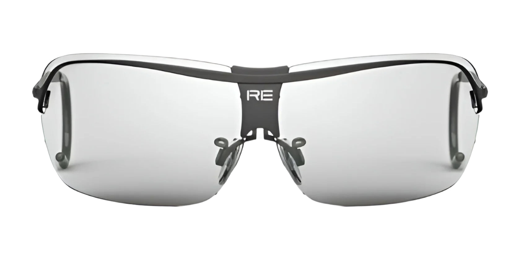 The RE Ranger XLW Shooting Glasses are sleek and frameless with mirrored lenses, featuring a small "RE" logo and an adjustable nose bridge for a customized fit. The RE Ranger XLW Shooting Glasses are sleek and frameless with mirrored lenses, featuring a small "RE" logo and an adjustable nose bridge for a customized fit.