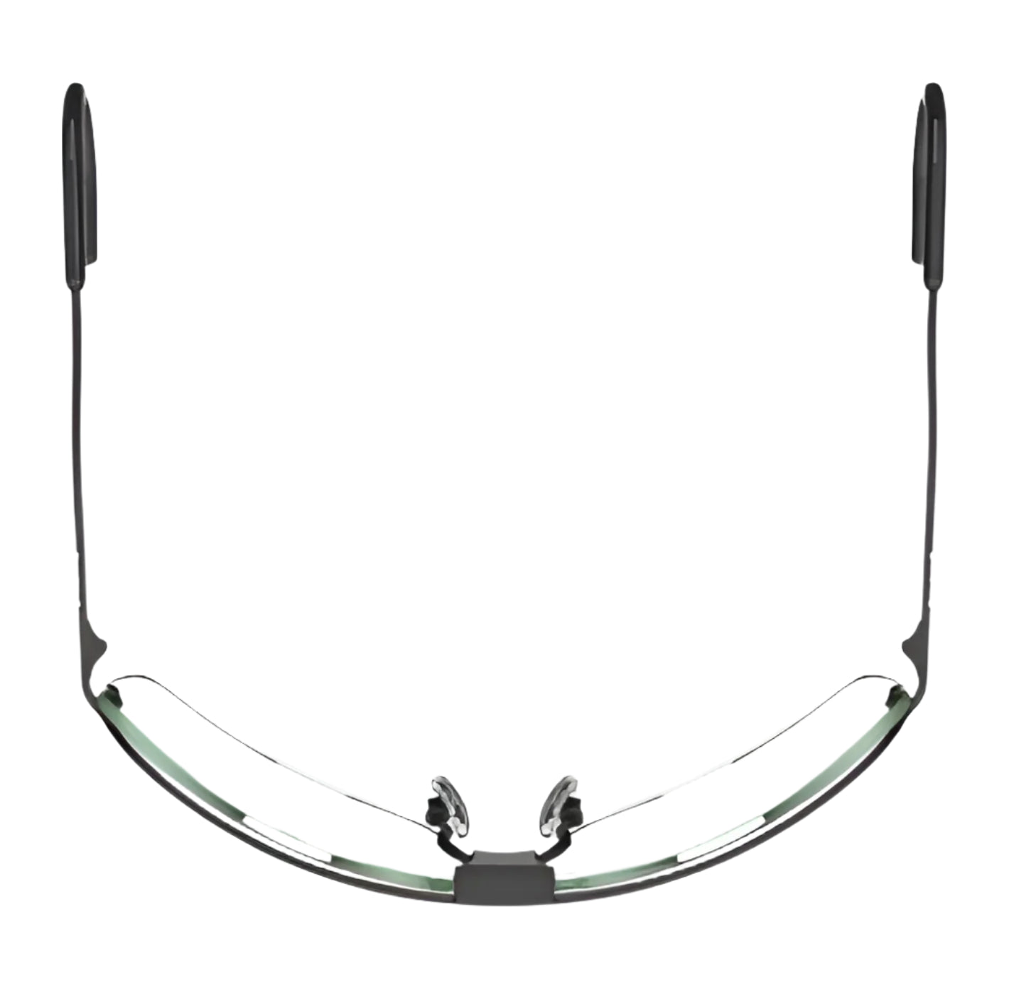 The RE Ranger XLW Shooting Glasses, from the brand RE Ranger, are thin and frameless with an adjustable nose bridge and sleek black temples, as seen from above. The RE Ranger XLW Shooting Glasses, from the brand RE Ranger, are thin and frameless with an adjustable nose bridge and sleek black temples, as seen from above.
