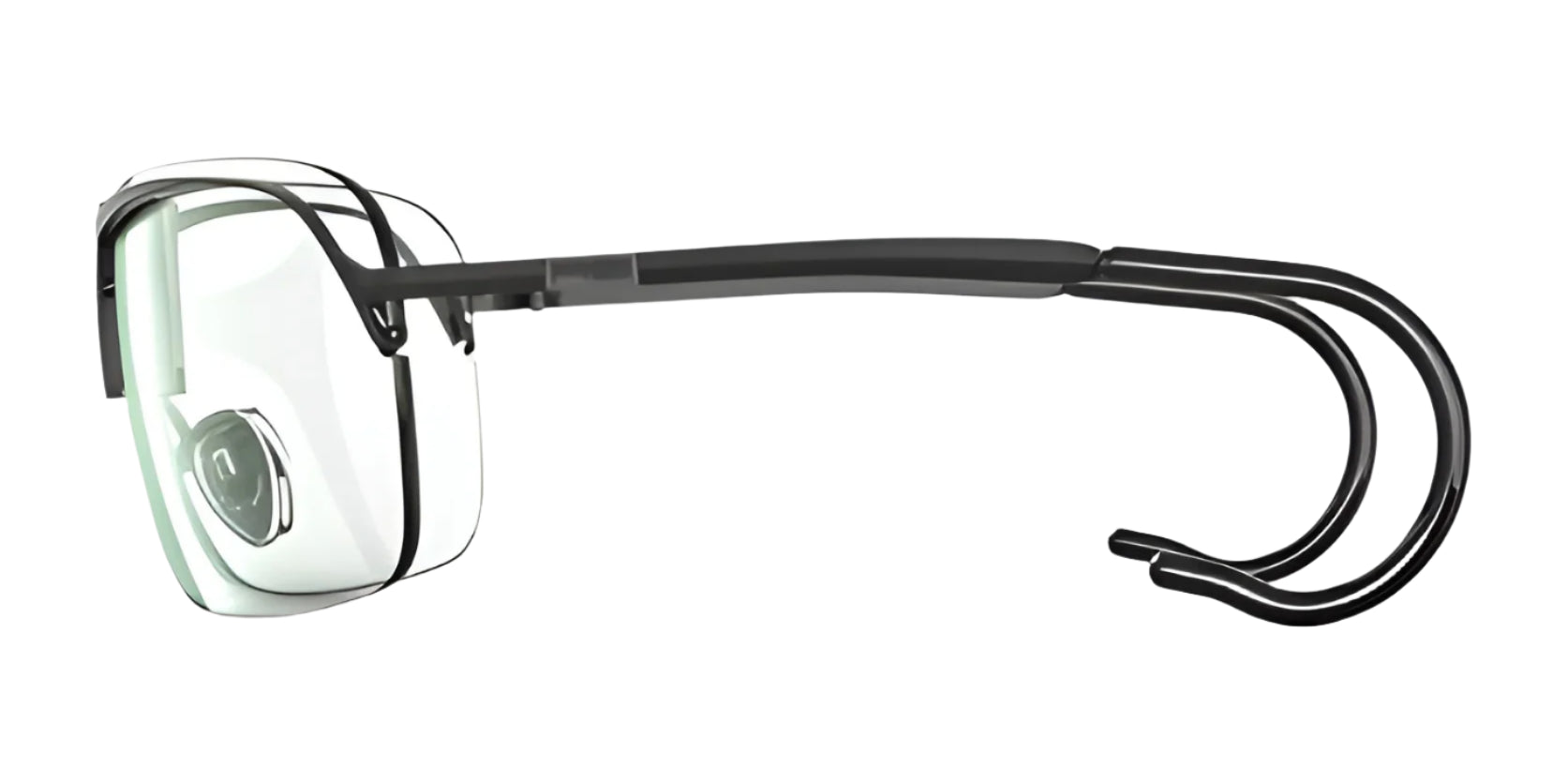 Side view of RE Ranger XLW Shooting Glasses by RE Ranger, featuring a sleek design with thin black frames and an adjustable nose bridge, ideal for sport shooting enthusiasts. Side view of RE Ranger XLW Shooting Glasses by RE Ranger, featuring a sleek design with thin black frames and an adjustable nose bridge, ideal for sport shooting enthusiasts.