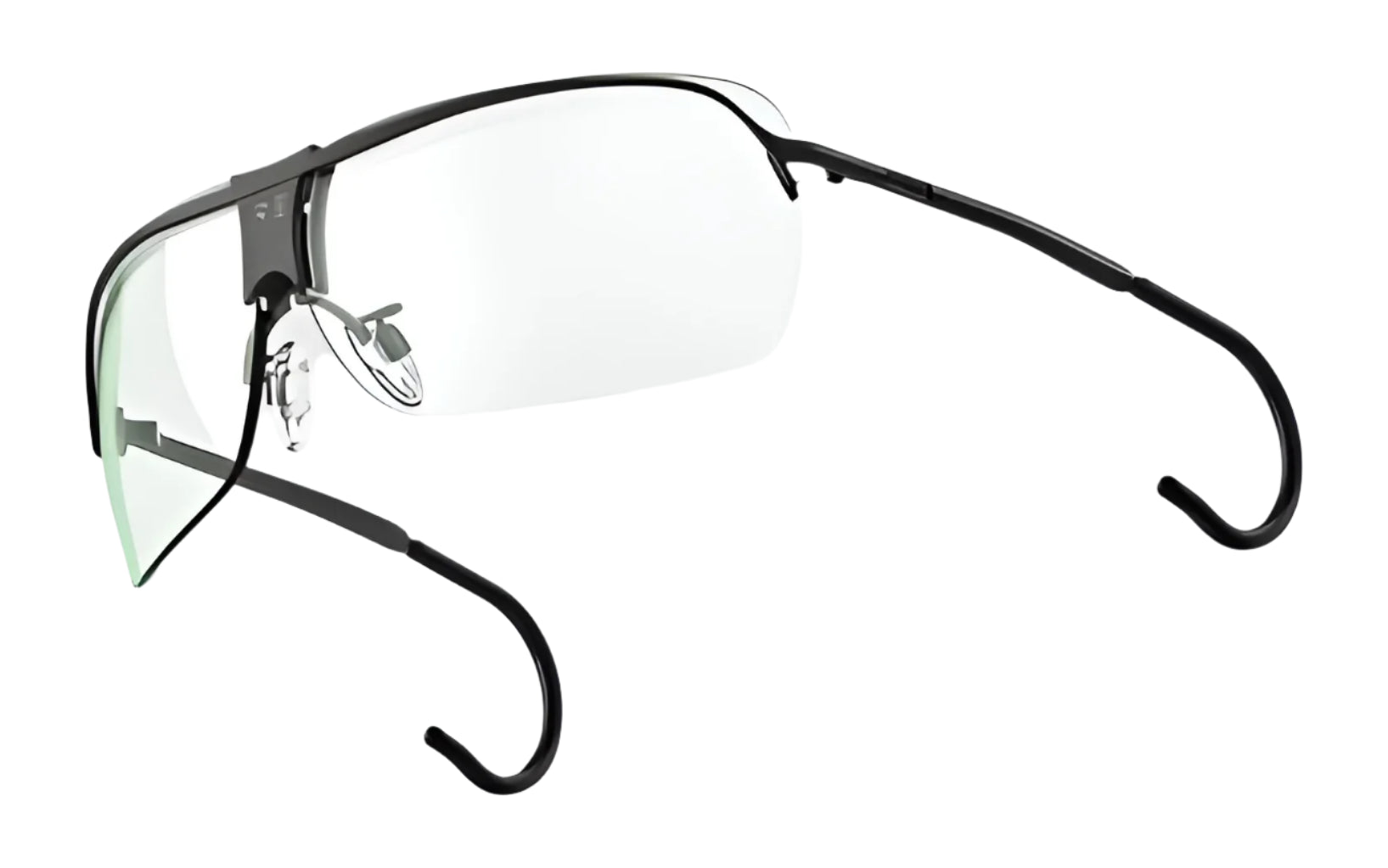 Futuristic RE Ranger XLW Shooting Glasses by RE Ranger with frameless design, thin black arms, and a sleek metallic adjustable nose bridge. Futuristic RE Ranger XLW Shooting Glasses by RE Ranger with frameless design, thin black arms, and a sleek metallic adjustable nose bridge.