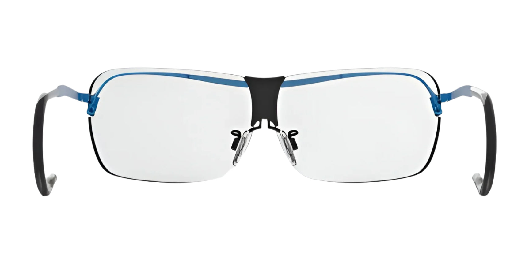 The RE Ranger XLW Shooting Glasses by RE Ranger are stylish rimless eyeglasses perfect for sport shooting. They feature a sleek black bridge and arms with blue accents on the lenses' top edge, offering a modern look while ensuring distortion-free vision. The RE Ranger XLW Shooting Glasses by RE Ranger are stylish rimless eyeglasses perfect for sport shooting. They feature a sleek black bridge and arms with blue accents on the lenses' top edge, offering a modern look while ensuring distortion-free vision.
