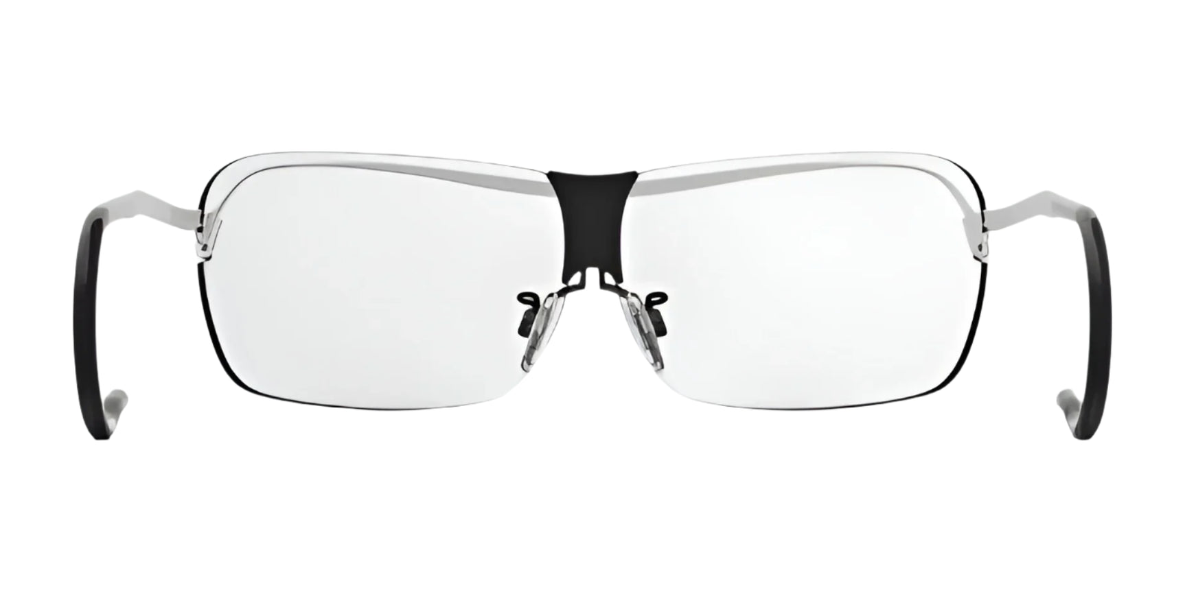 The RE Ranger XLW Shooting Glasses feature a rimless design, distortion-free lenses, black temple tips, and a dark bridge as viewed from the front. The RE Ranger XLW Shooting Glasses feature a rimless design, distortion-free lenses, black temple tips, and a dark bridge as viewed from the front.