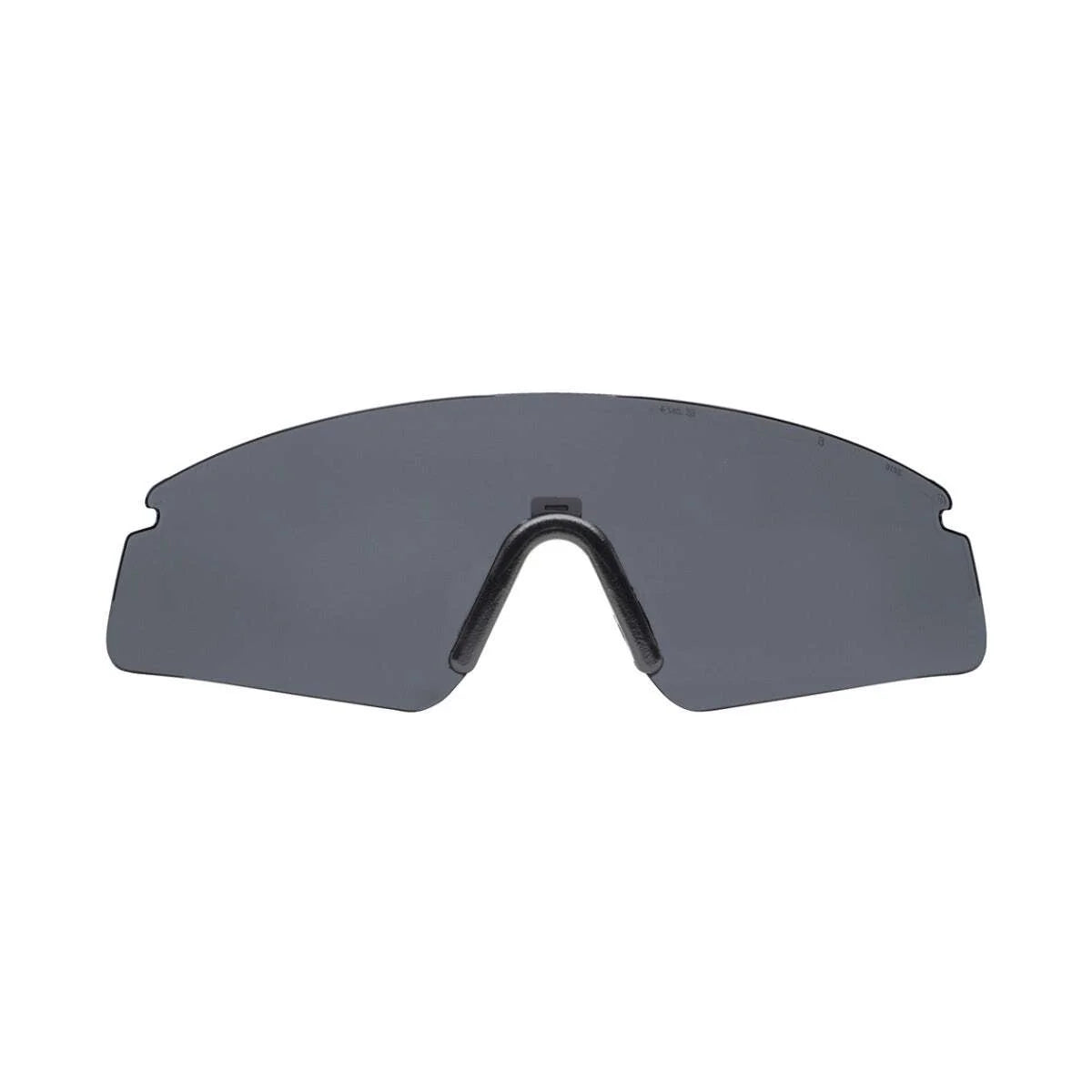 Revision Sawfly Eyewear Lenses by Revision: single dark gray shield lens with nose bridge cutout, designed for Sawfly Eyewear and offering exceptional ballistic protection, shown on a white background. Revision Sawfly Eyewear Lenses by Revision: single dark gray shield lens with nose bridge cutout, designed for Sawfly Eyewear and offering exceptional ballistic protection, shown on a white background.