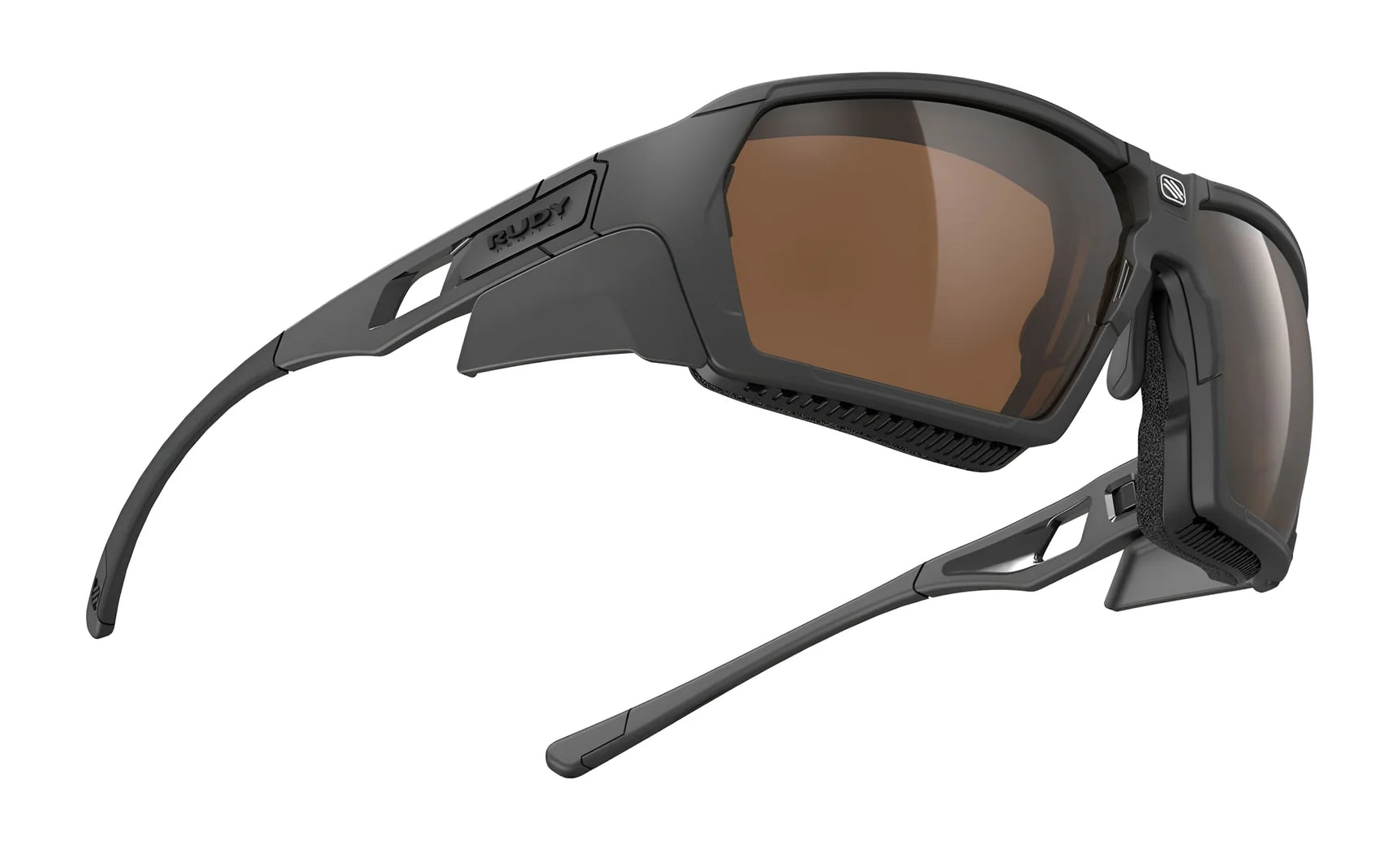 The Rudy Project Agent Q Sunglasses (Size 68) feature matte black, angular vented frames and brown-tinted lenses, offering stylish UV protection for any outdoor activity. The Rudy Project Agent Q Sunglasses (Size 68) feature matte black, angular vented frames and brown-tinted lenses, offering stylish UV protection for any outdoor activity.