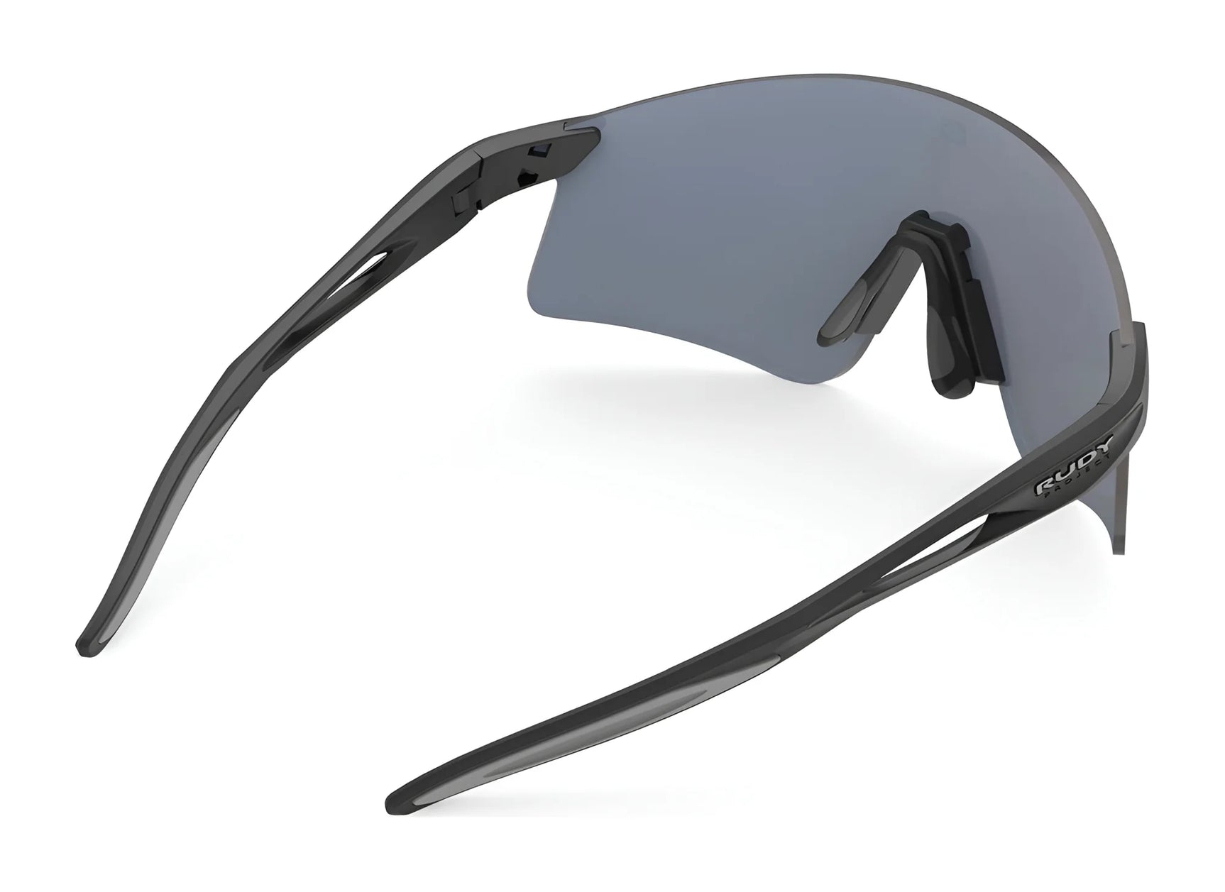 Rudy Project Astral X Sunglasses | Size 150 feature a large single gray lens, open angular arms, and a sustainable black frame for stylish UV protection. Rudy Project Astral X Sunglasses | Size 150 feature a large single gray lens, open angular arms, and a sustainable black frame for stylish UV protection.