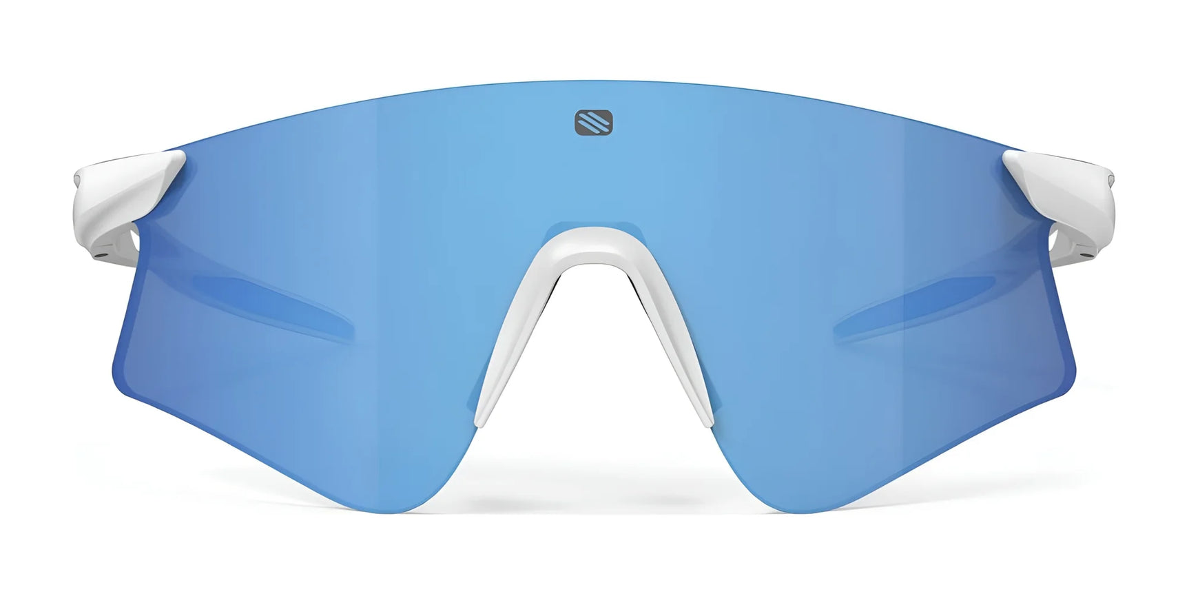 Front view of Rudy Project Astral Sunglasses | Size 147 by Rudy Project: sporty white frames with large blue-tinted, wraparound visor-style lenses offer UV protection for active lifestyles. Front view of Rudy Project Astral Sunglasses | Size 147 by Rudy Project: sporty white frames with large blue-tinted, wraparound visor-style lenses offer UV protection for active lifestyles.