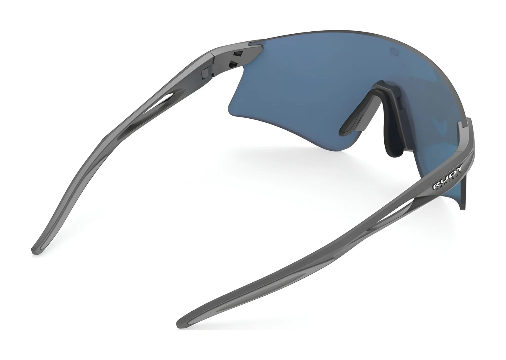 The Rudy Project Astral Sunglasses (Size 147) feature a gray frame, single blue-tinted lens, nose pad, and curved arms, providing reliable UV protection for your eyes. The Rudy Project Astral Sunglasses (Size 147) feature a gray frame, single blue-tinted lens, nose pad, and curved arms, providing reliable UV protection for your eyes.