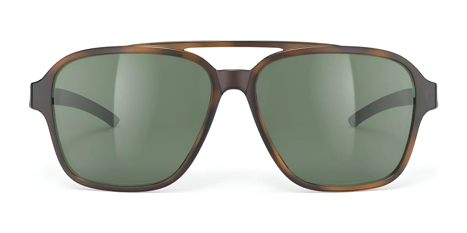 Rudy Project Croze Sunglasses | Size 57 feature a stylish brown aviator frame with green lenses, offering UV protection. Seen from the front, these Rudy Project shades combine fashion and function for eye safety outdoors. Rudy Project Croze Sunglasses | Size 57 feature a stylish brown aviator frame with green lenses, offering UV protection. Seen from the front, these Rudy Project shades combine fashion and function for eye safety outdoors.