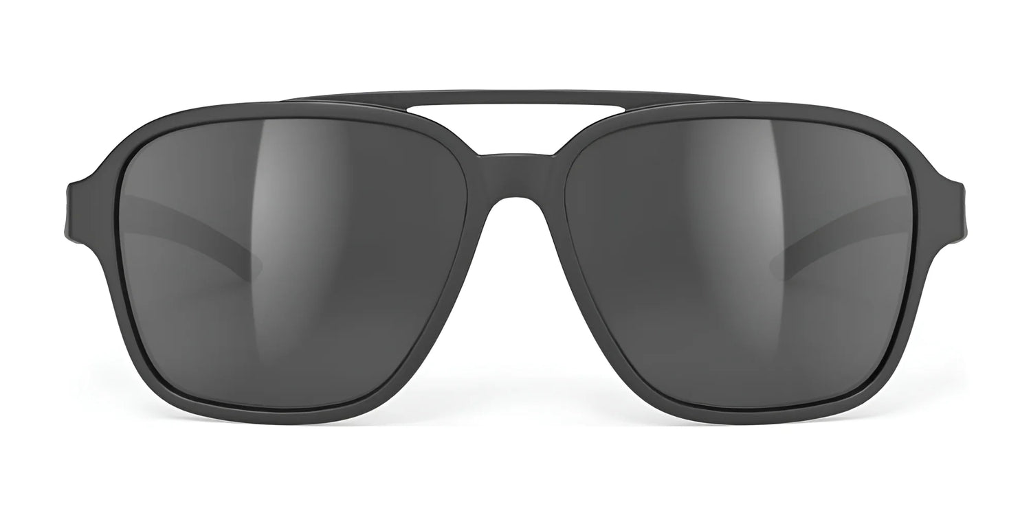 Rudy Project Croze Sunglasses | Size 57 by Rudy Project feature black aviator frames and dark UV-protective lenses, shown on a white background. Rudy Project Croze Sunglasses | Size 57 by Rudy Project feature black aviator frames and dark UV-protective lenses, shown on a white background.