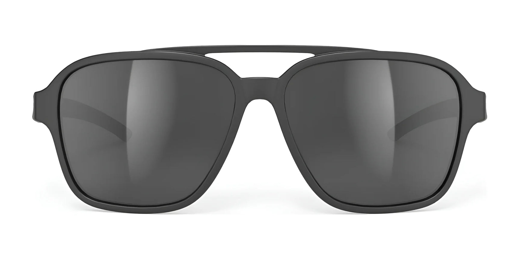 Rudy Project Croze Sunglasses | Size 57 by Rudy Project feature black aviator frames and dark UV-protective lenses, shown on a white background. Rudy Project Croze Sunglasses | Size 57 by Rudy Project feature black aviator frames and dark UV-protective lenses, shown on a white background.