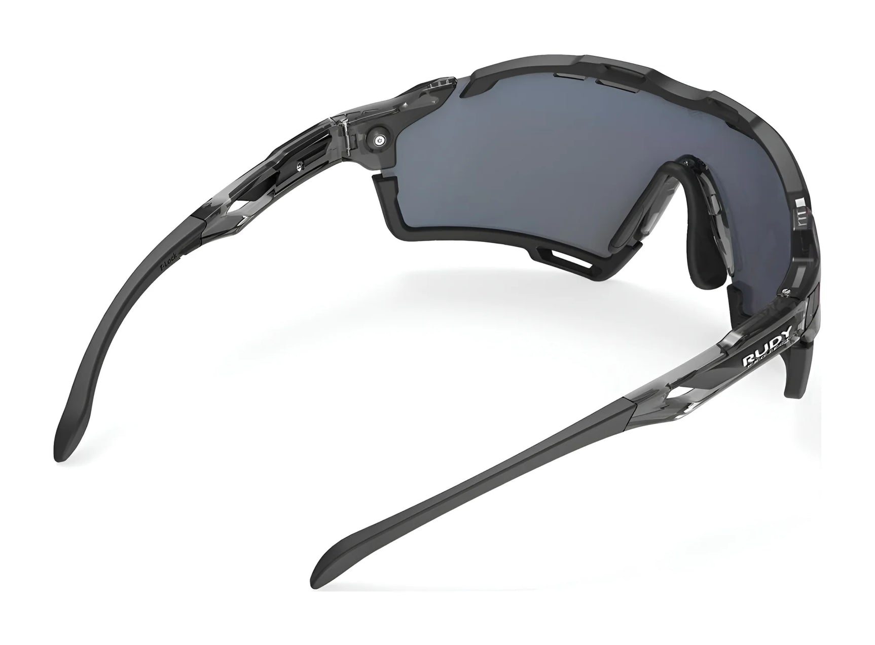 The Rudy Project Cutline Sunglasses by Rudy Project feature angular black frames and dark lenses, shown from the side and above, with adaptive temple tips for a secure and comfortable fit. The Rudy Project Cutline Sunglasses by Rudy Project feature angular black frames and dark lenses, shown from the side and above, with adaptive temple tips for a secure and comfortable fit.