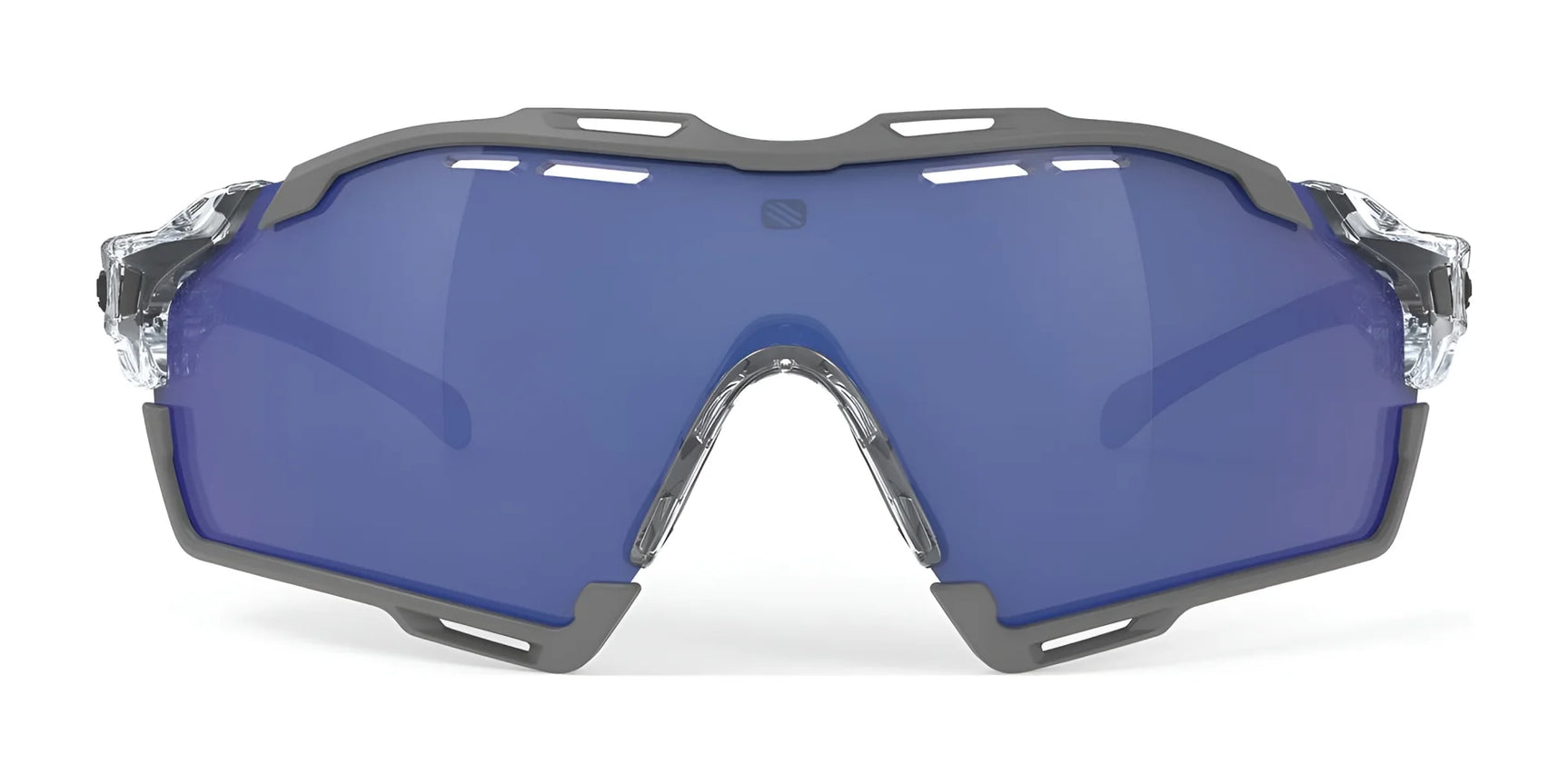 Front view of Rudy Project Cutline Sunglasses by Rudy Project, featuring blue lenses and a gray-clear frame. Includes Adaptive Temple Tips for enhanced comfort. Front view of Rudy Project Cutline Sunglasses by Rudy Project, featuring blue lenses and a gray-clear frame. Includes Adaptive Temple Tips for enhanced comfort.