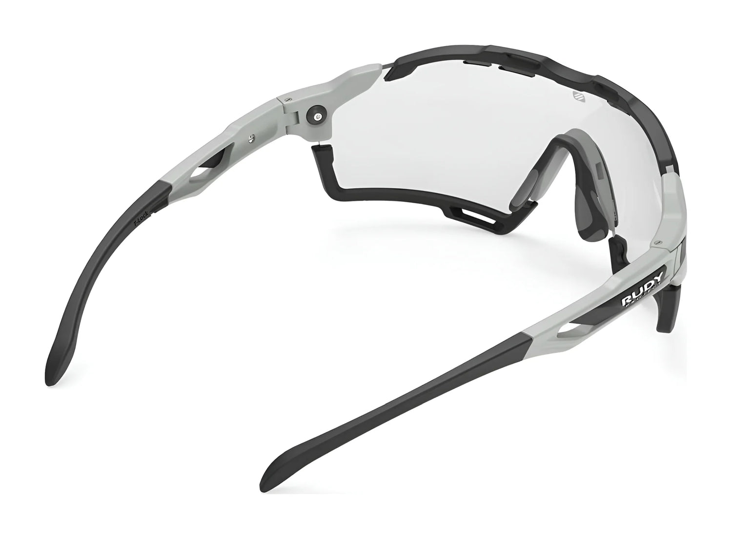 Rudy Project Cutline Sunglasses by Rudy Project feature a wraparound frame, clear lenses, and adaptive temple tips, shown from a rear angled view. Rudy Project Cutline Sunglasses by Rudy Project feature a wraparound frame, clear lenses, and adaptive temple tips, shown from a rear angled view.