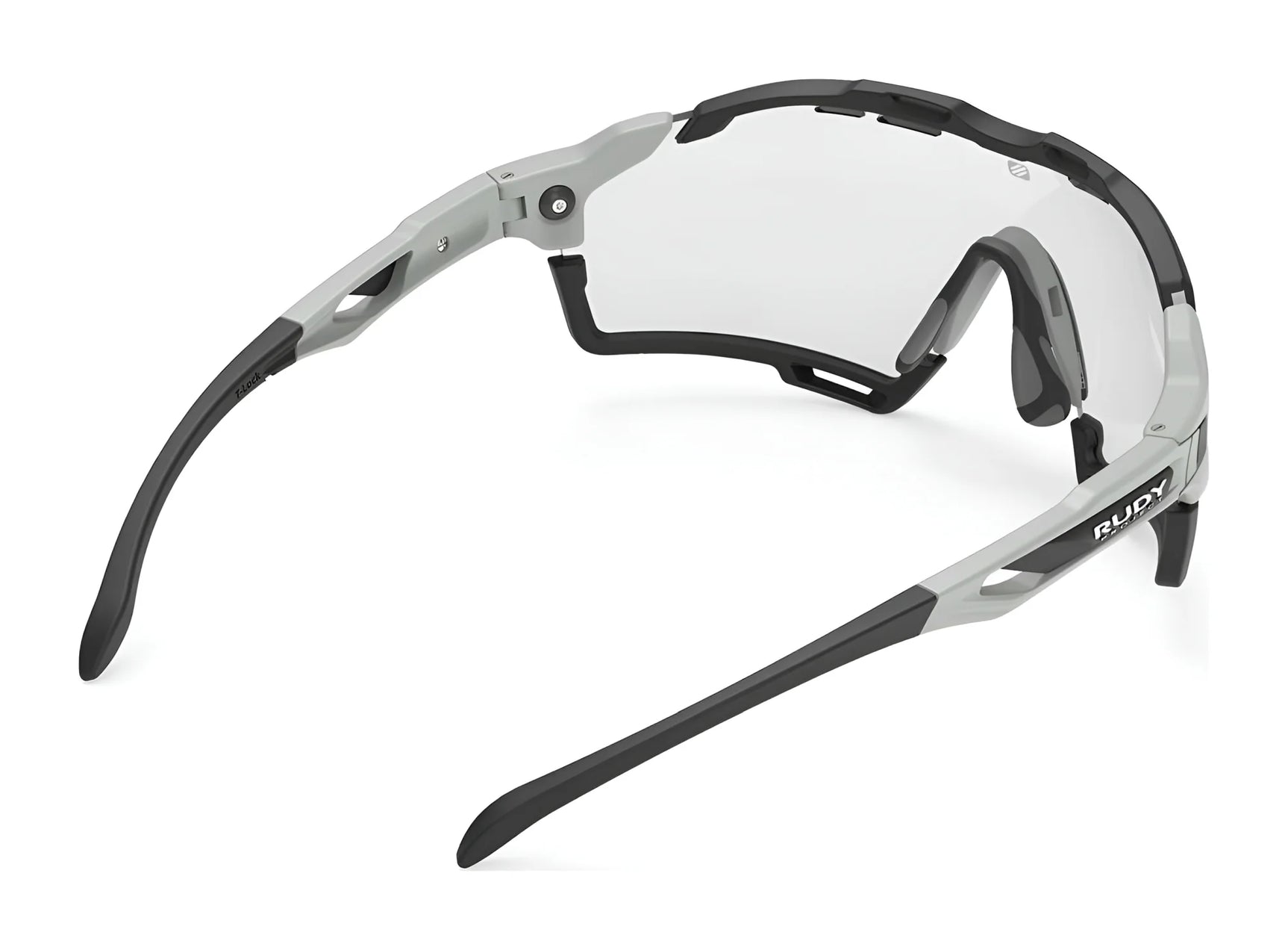 Rudy Project Cutline Sunglasses by Rudy Project feature a wraparound frame, clear lenses, and adaptive temple tips, shown from a rear angled view. Rudy Project Cutline Sunglasses by Rudy Project feature a wraparound frame, clear lenses, and adaptive temple tips, shown from a rear angled view.