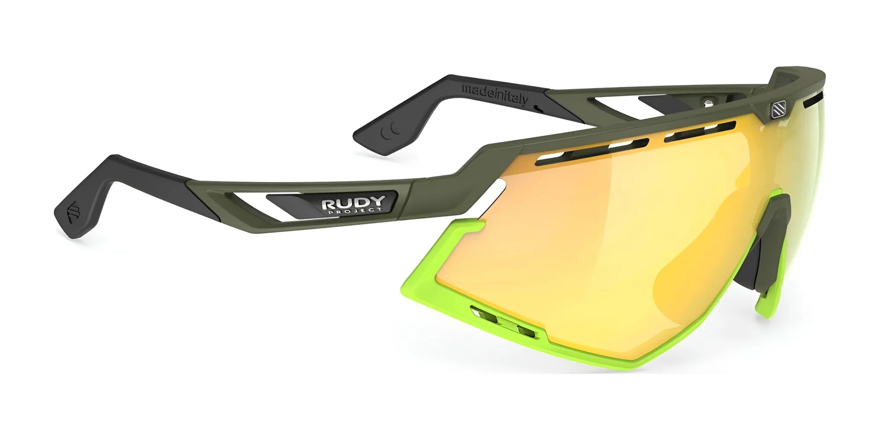 Rudy Project Defender Sunglasses Multilaser Yellow / Olive Matte w/ Lime Bumpers Rudy Project Defender Sunglasses Multilaser Yellow / Olive Matte w/ Lime Bumpers