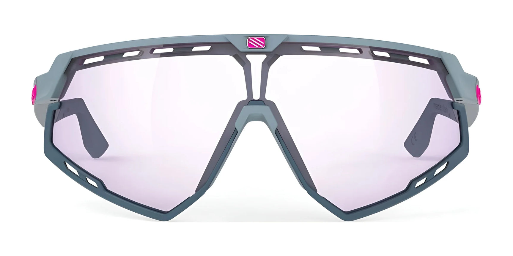 The Rudy Project Defender Sunglasses (Size 141) feature a gray angular frame, large light-tinted lenses, and front view. These versatile Rudy Project shades are compatible with interchangeable lenses for varied performance. The Rudy Project Defender Sunglasses (Size 141) feature a gray angular frame, large light-tinted lenses, and front view. These versatile Rudy Project shades are compatible with interchangeable lenses for varied performance.