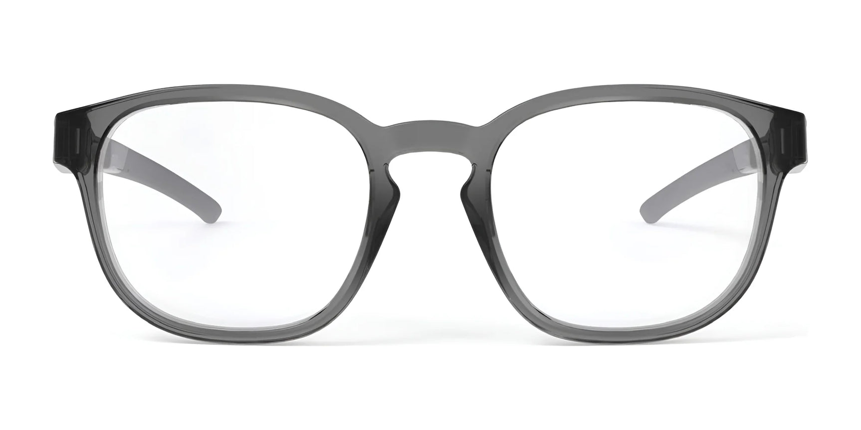 Front view of gray, square-framed Rudy Project Iridis 66 Eyeglasses | Size 51 with clear lenses and a lightweight Grilamid frame—ideal for sports or daily wear—shown on a white background. Front view of gray, square-framed Rudy Project Iridis 66 Eyeglasses | Size 51 with clear lenses and a lightweight Grilamid frame—ideal for sports or daily wear—shown on a white background.