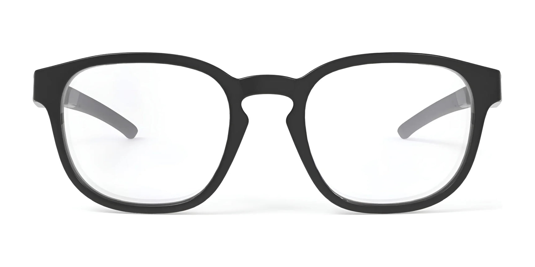 Rudy Project Iridis 66 Eyeglasses | Size 51 feature a black-rimmed Grilamid frame and clear lenses, ideal for sports and daily wear. Displayed on a white background. Rudy Project Iridis 66 Eyeglasses | Size 51 feature a black-rimmed Grilamid frame and clear lenses, ideal for sports and daily wear. Displayed on a white background.
