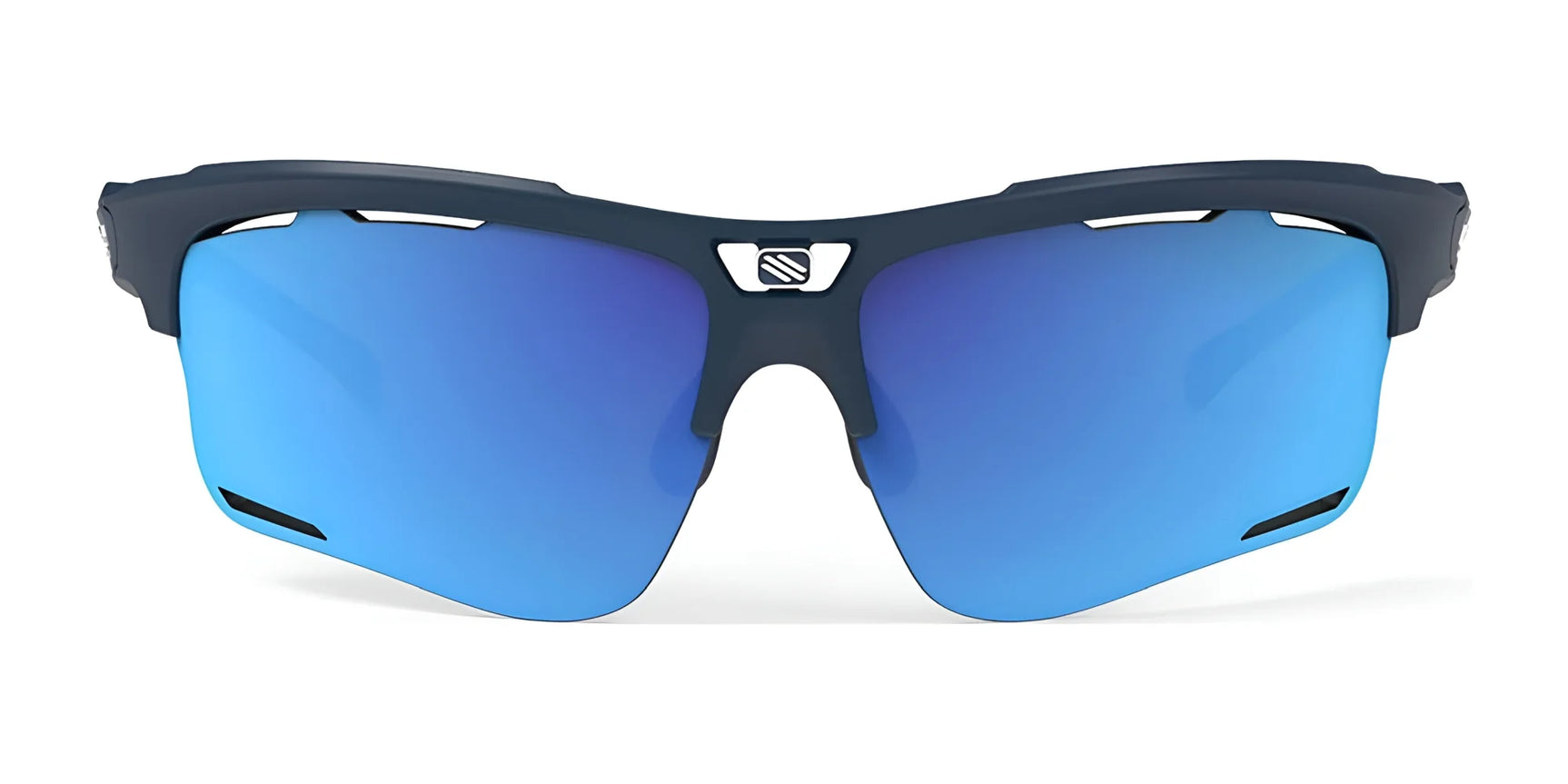 Rudy Project Keyblade Sunglasses | Size 70 feature a black frame and blue mirrored lenses, shown front-facing on a white background. These Rudy Project sports sunglasses blend style and performance for active lifestyles and are prescription ready. Rudy Project Keyblade Sunglasses | Size 70 feature a black frame and blue mirrored lenses, shown front-facing on a white background. These Rudy Project sports sunglasses blend style and performance for active lifestyles and are prescription ready.