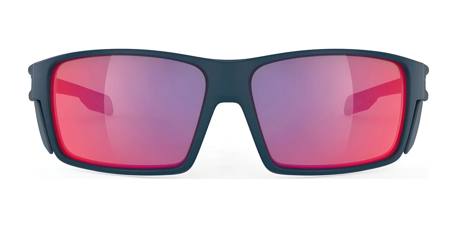 Rudy Project Nyad Sunglasses (Size 64) by Rudy Project, with dark frames and red mirrored UV-protection lenses, displayed front-facing on a white background. Rudy Project Nyad Sunglasses (Size 64) by Rudy Project, with dark frames and red mirrored UV-protection lenses, displayed front-facing on a white background.