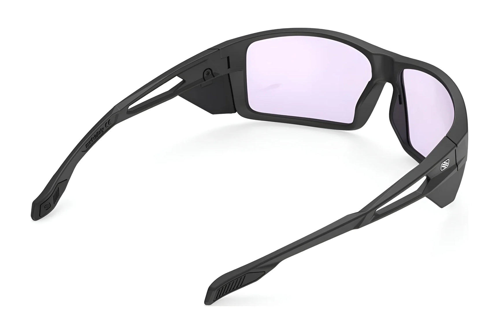 Rudy Project Nyad Sunglasses (Size 64) by Rudy Project, shown from a rear side angle on a white background; black frame with slightly tinted, UV-protective lenses for enhanced eye safety. Rudy Project Nyad Sunglasses (Size 64) by Rudy Project, shown from a rear side angle on a white background; black frame with slightly tinted, UV-protective lenses for enhanced eye safety.