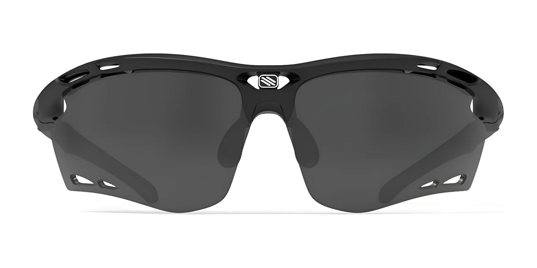 The Rudy Project Propulse Sunglasses | Size 75 feature black wraparound frames, dark lenses, ventilation for airflow, an adjustable nosepiece for comfort, and a discreet logo on the nose bridge. The Rudy Project Propulse Sunglasses | Size 75 feature black wraparound frames, dark lenses, ventilation for airflow, an adjustable nosepiece for comfort, and a discreet logo on the nose bridge.