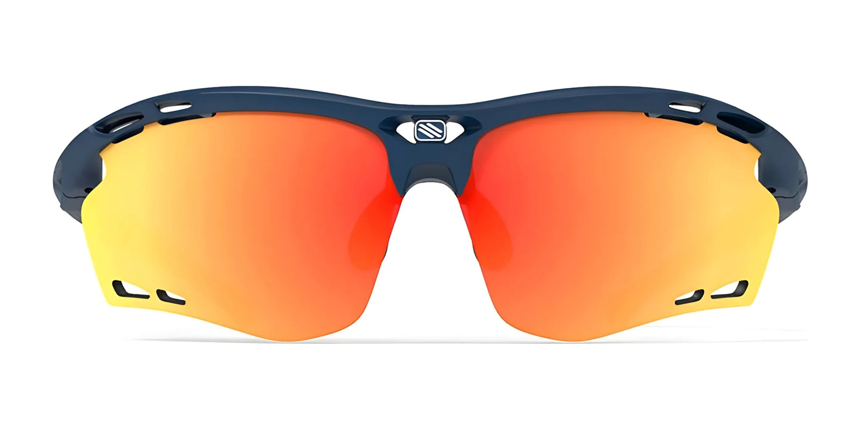 Rudy Project Propulse Sunglasses | Size 75 by Rudy Project, featuring dark frames and mirrored orange-red lenses with UV protection, displayed on a white background. Rudy Project Propulse Sunglasses | Size 75 by Rudy Project, featuring dark frames and mirrored orange-red lenses with UV protection, displayed on a white background.