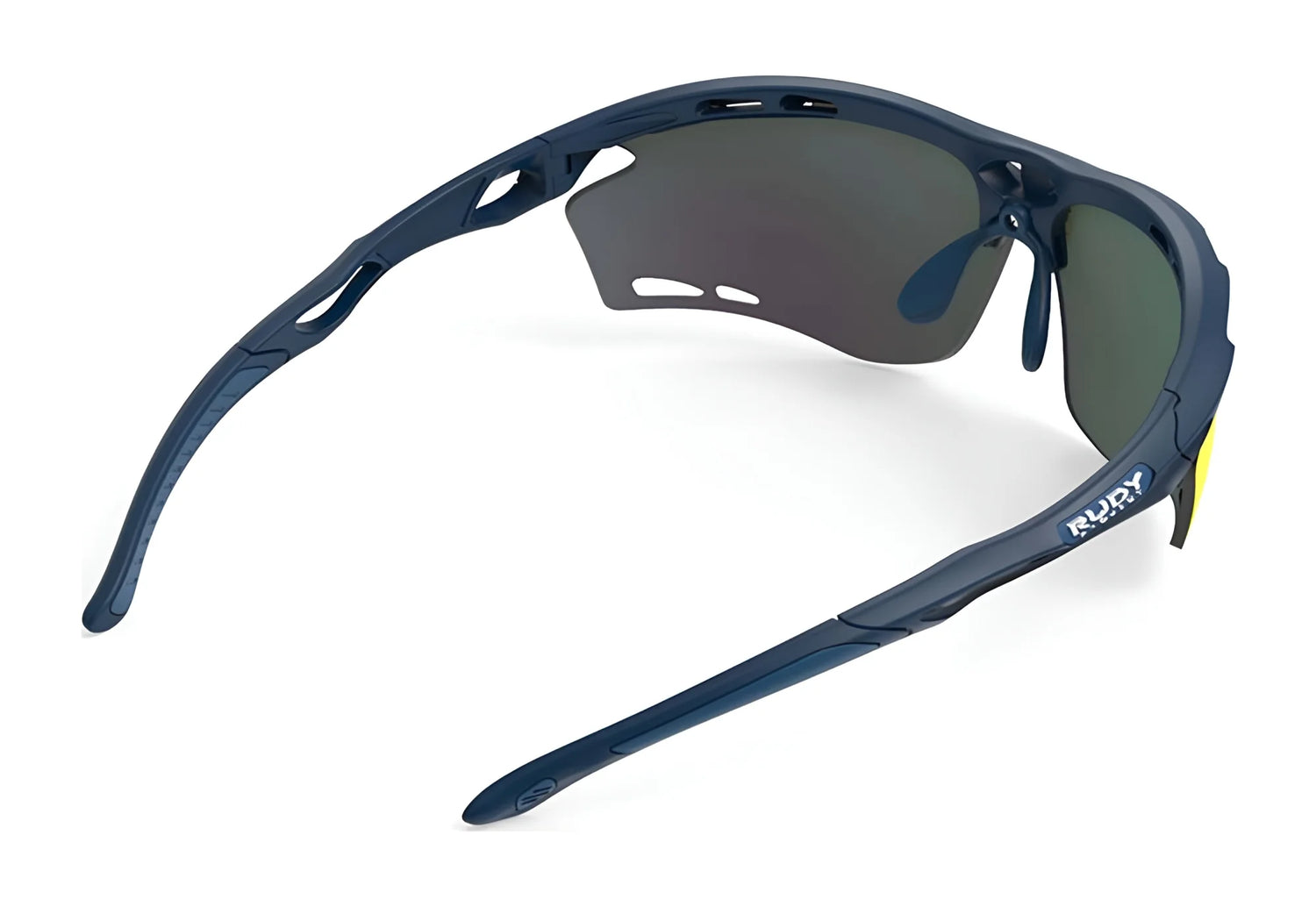 Rudy Project Propulse Sunglasses | Size 75 by Rudy Project in dark blue, shown from the back-right angle with vented temples and curved arms, offer UV protection for safe outdoor use. Rudy Project Propulse Sunglasses | Size 75 by Rudy Project in dark blue, shown from the back-right angle with vented temples and curved arms, offer UV protection for safe outdoor use.