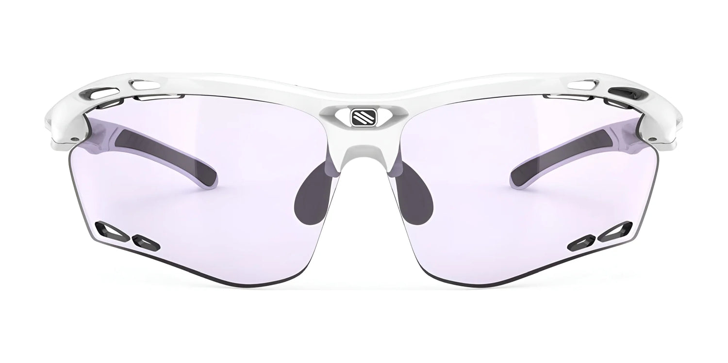 Rudy Project Propulse Sunglasses | Size 75: White wraparound sports sunglasses with large, slightly tinted lenses for UV protection and comfort, featuring an adjustable nosepiece. Brand: Rudy Project. Rudy Project Propulse Sunglasses | Size 75: White wraparound sports sunglasses with large, slightly tinted lenses for UV protection and comfort, featuring an adjustable nosepiece. Brand: Rudy Project.