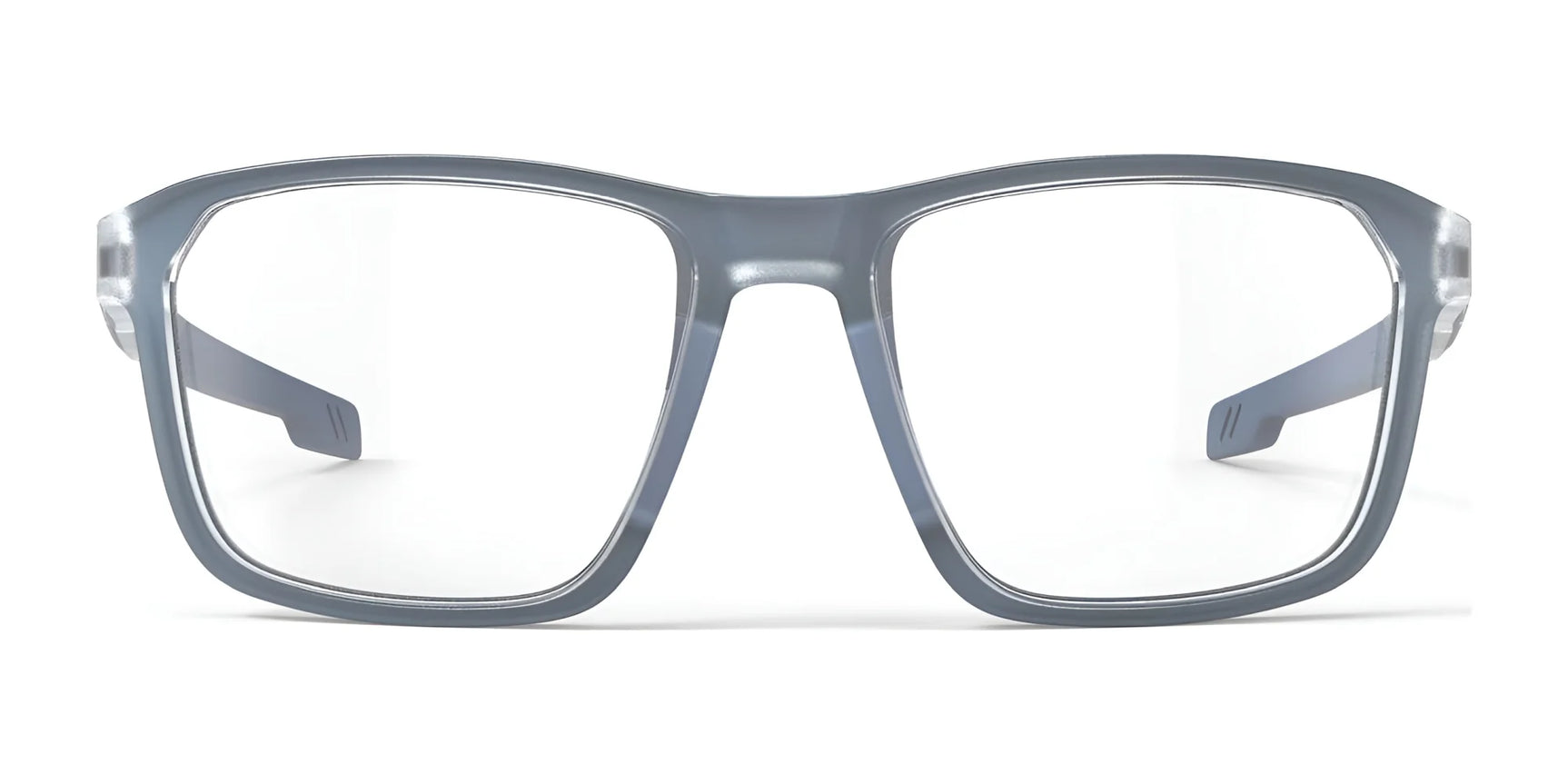 Rudy Project Pulse 54 eyeglasses in gray feature a rectangular sport design with clear lenses, adjustable temple tips, and prescription-ready frames for comfort and performance. Front view shown against a white background. Rudy Project Pulse 54 eyeglasses in gray feature a rectangular sport design with clear lenses, adjustable temple tips, and prescription-ready frames for comfort and performance. Front view shown against a white background.