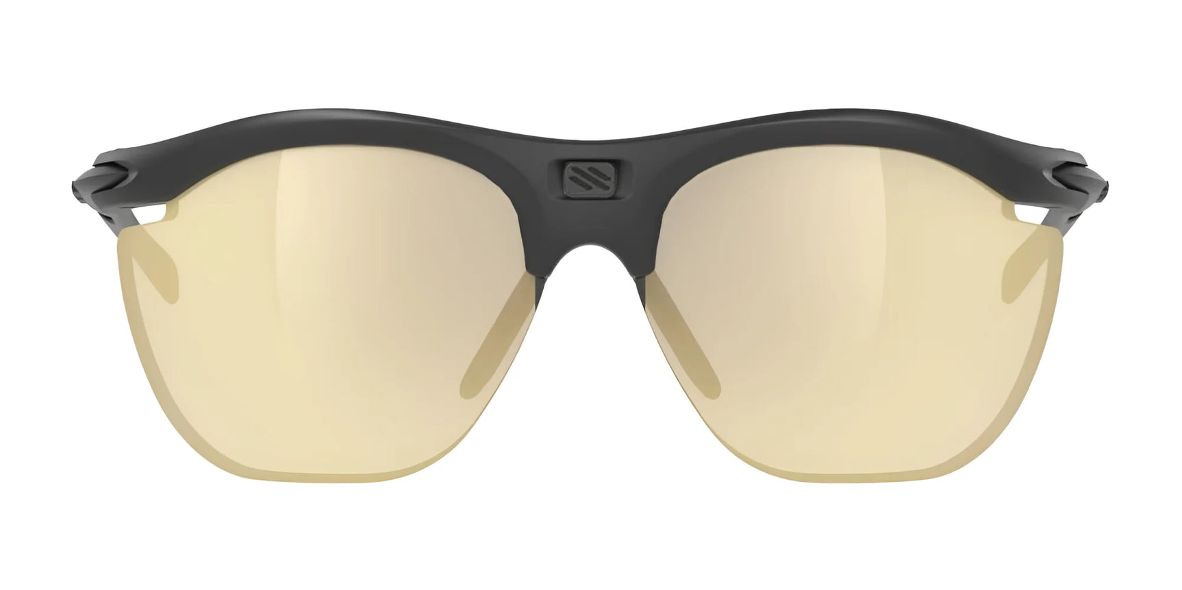 The Rudy Project Rydon Slim Curva Sunglasses (Size 64) feature black frames, yellow-tinted lenses, and UV protection, presented on a white background. The Rudy Project Rydon Slim Curva Sunglasses (Size 64) feature black frames, yellow-tinted lenses, and UV protection, presented on a white background.