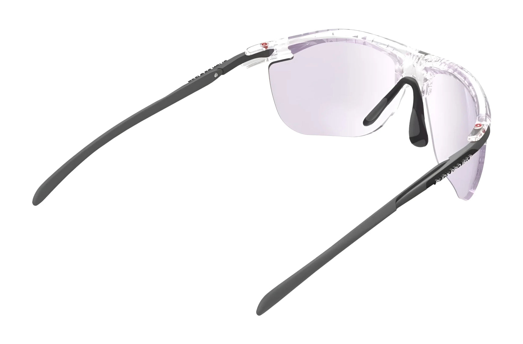 Rudy Project Rydon Slim Curva Sunglasses (Size 64) by Rudy Project feature clear lenses and black arms, shown angled on a white background, with UV protection for eye safety during outdoor activities. Rudy Project Rydon Slim Curva Sunglasses (Size 64) by Rudy Project feature clear lenses and black arms, shown angled on a white background, with UV protection for eye safety during outdoor activities.