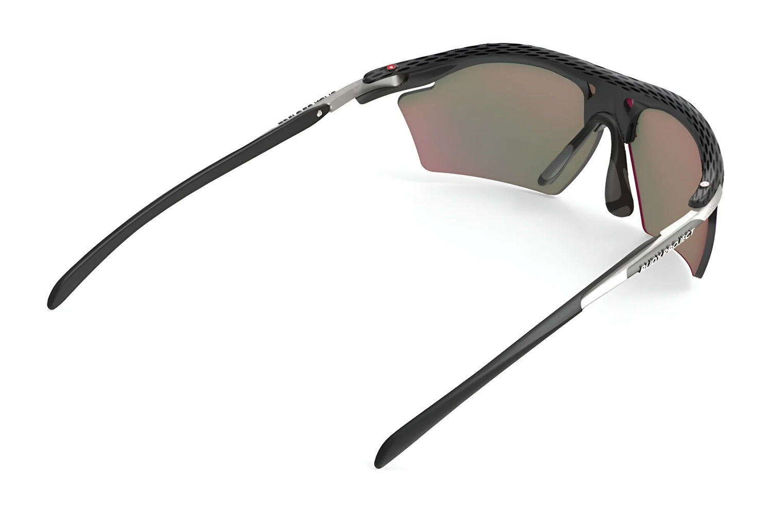 The Rudy Project Rydon Slim Sunglasses feature sleek black frames, silver accents, and tinted lenses with UV protection, shown from a side angle. The Rudy Project Rydon Slim Sunglasses feature sleek black frames, silver accents, and tinted lenses with UV protection, shown from a side angle.