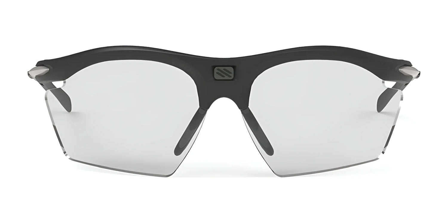 The Rudy Project Rydon Slim Sunglasses, featuring a sleek black design and clear, interchangeable lenses, offer versatility and style against a white background. The Rudy Project Rydon Slim Sunglasses, featuring a sleek black design and clear, interchangeable lenses, offer versatility and style against a white background.
