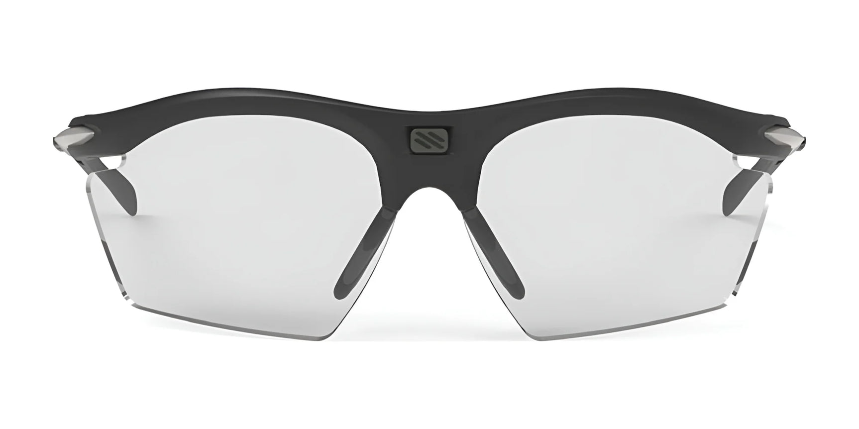 The Rudy Project Rydon Slim Sunglasses, featuring a sleek black design and clear, interchangeable lenses, offer versatility and style against a white background. The Rudy Project Rydon Slim Sunglasses, featuring a sleek black design and clear, interchangeable lenses, offer versatility and style against a white background.