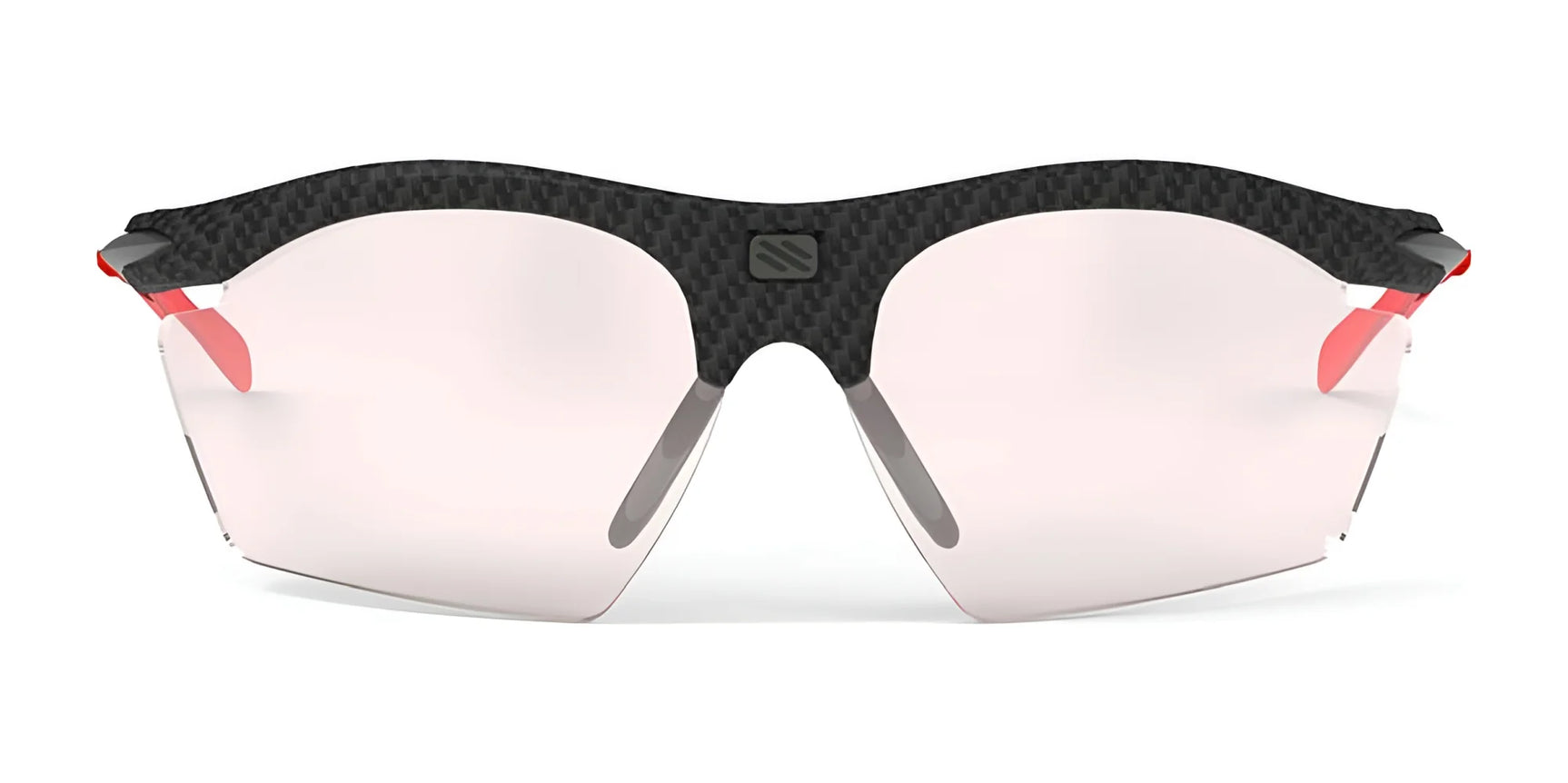 The Rudy Project Rydon Slim Sunglasses feature a black carbon-fiber frame, red accents, and large reflective lenses that provide UV protection for optimal eye safety. The Rudy Project Rydon Slim Sunglasses feature a black carbon-fiber frame, red accents, and large reflective lenses that provide UV protection for optimal eye safety.