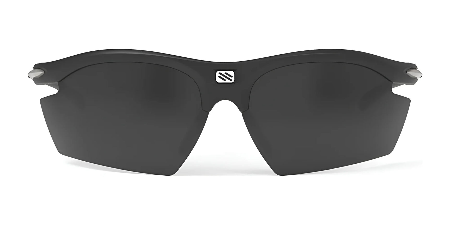 Rudy Project Rydon Sunglasses by Rudy Project are black wraparound sports shades with dark lenses and adjustable anti-slip nosepads for a secure fit, shown on a white background. Rudy Project Rydon Sunglasses by Rudy Project are black wraparound sports shades with dark lenses and adjustable anti-slip nosepads for a secure fit, shown on a white background.