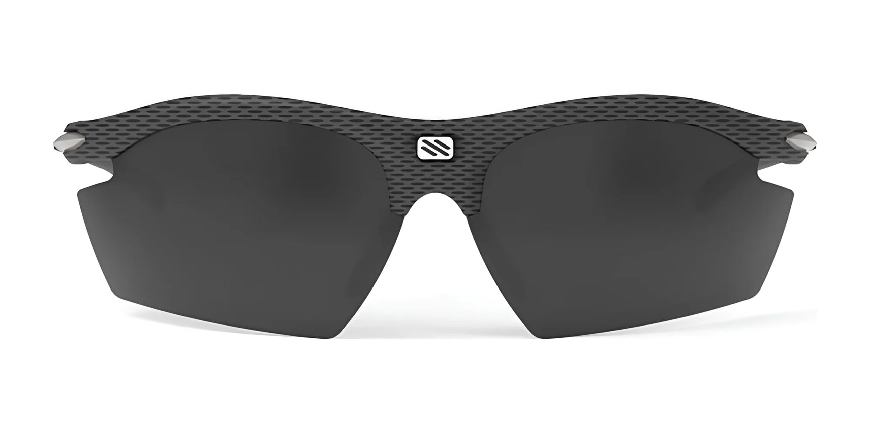 Rudy Project Rydon Sunglasses by Rudy Project feature dark, semi-rimless lenses, a textured carbon-fiber-look frame, and adjustable anti-slip nosepads for a secure fit, shown against a white background. Rudy Project Rydon Sunglasses by Rudy Project feature dark, semi-rimless lenses, a textured carbon-fiber-look frame, and adjustable anti-slip nosepads for a secure fit, shown against a white background.