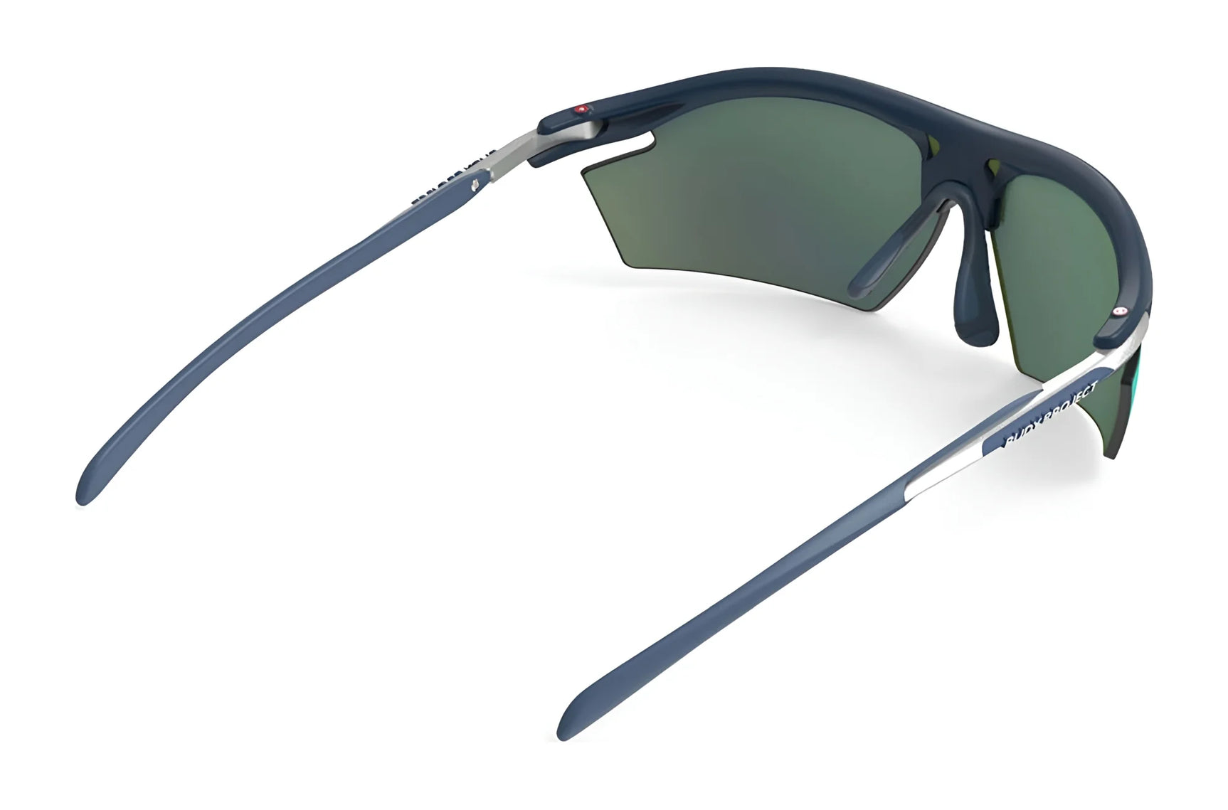 Rudy Project Rydon Sunglasses by Rudy Project in dark blue, shown from the back left with green lenses and adjustable anti-slip nosepads for a secure fit. Rudy Project Rydon Sunglasses by Rudy Project in dark blue, shown from the back left with green lenses and adjustable anti-slip nosepads for a secure fit.