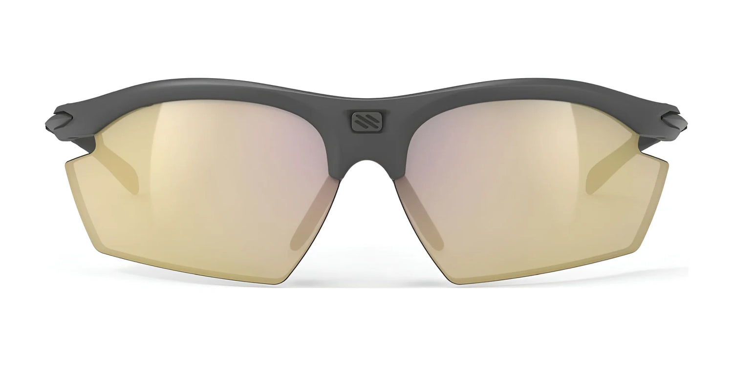 Rudy Project Rydon Sunglasses by Rudy Project feature gold mirrored lenses, a matte black frame, and adjustable anti-slip nosepads, shown on a white background. Rudy Project Rydon Sunglasses by Rudy Project feature gold mirrored lenses, a matte black frame, and adjustable anti-slip nosepads, shown on a white background.