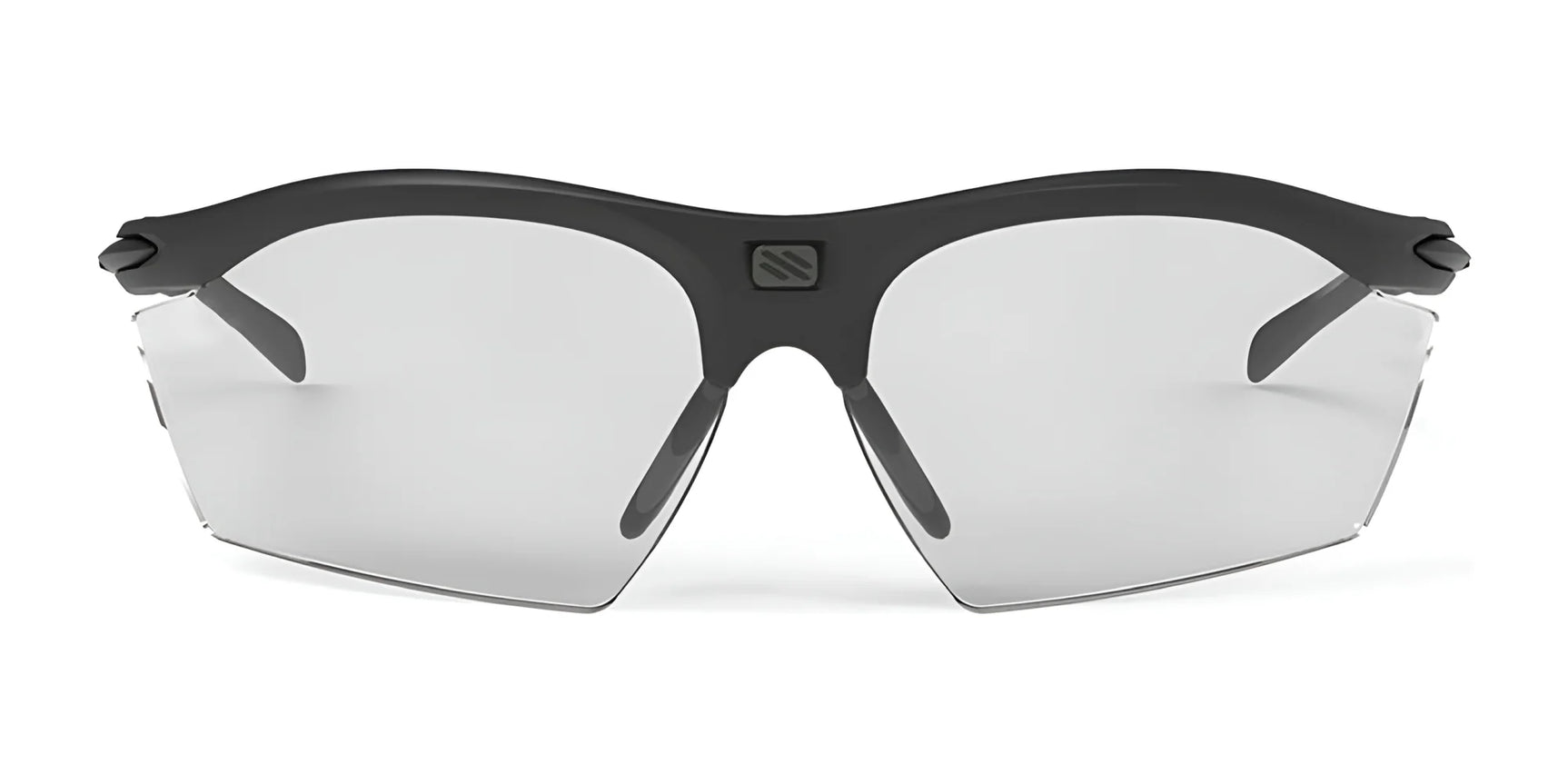 Rudy Project Rydon Safety Glasses (Size 71) by Rudy Project, featuring black frames and clear semi-rimless lenses, shown front-facing on a white background. Rudy Project Rydon Safety Glasses (Size 71) by Rudy Project, featuring black frames and clear semi-rimless lenses, shown front-facing on a white background.