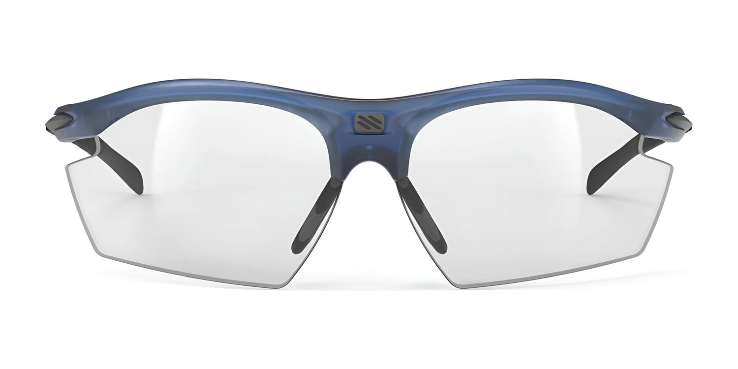 Rudy Project Rydon Sunglasses by Rudy Project feature blue rims, clear lenses, black temples, and adjustable anti-slip nosepads, shown from the front. Rudy Project Rydon Sunglasses by Rudy Project feature blue rims, clear lenses, black temples, and adjustable anti-slip nosepads, shown from the front.
