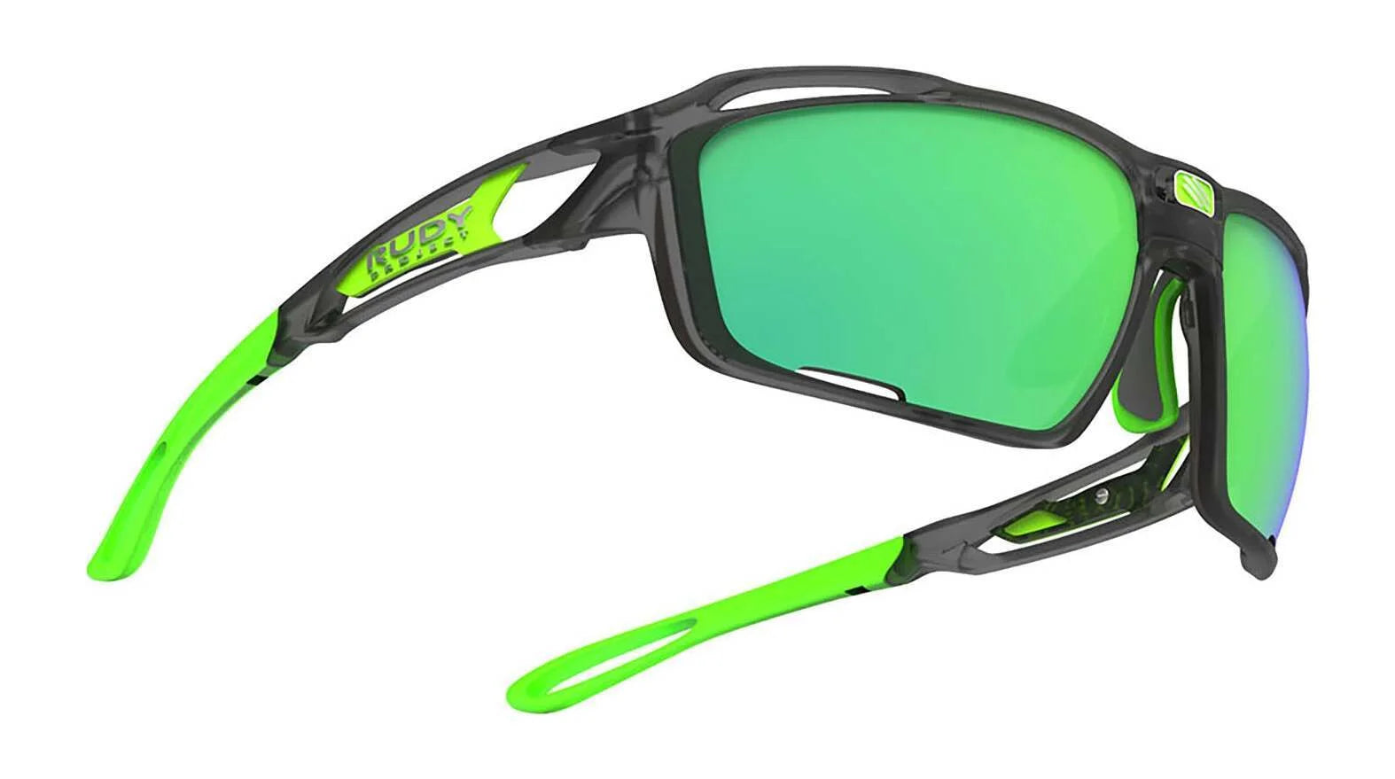 The Rudy Project Sintryx Sunglasses | Size 66 feature a black and neon green wraparound frame, mirrored green photochromic lenses, and deliver adaptable visibility in any light. The Rudy Project Sintryx Sunglasses | Size 66 feature a black and neon green wraparound frame, mirrored green photochromic lenses, and deliver adaptable visibility in any light.