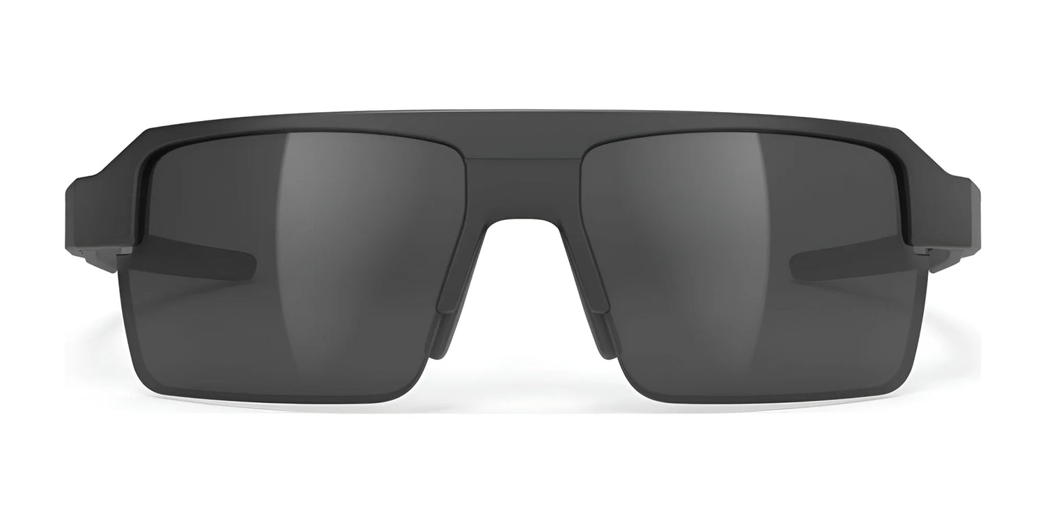 The Rudy Project Sirius Sunglasses | Size 50 feature a sleek black rectangular design with bold, angular frames made from sustainable material and dark UV-protective lenses, as seen from the front. The Rudy Project Sirius Sunglasses | Size 50 feature a sleek black rectangular design with bold, angular frames made from sustainable material and dark UV-protective lenses, as seen from the front.