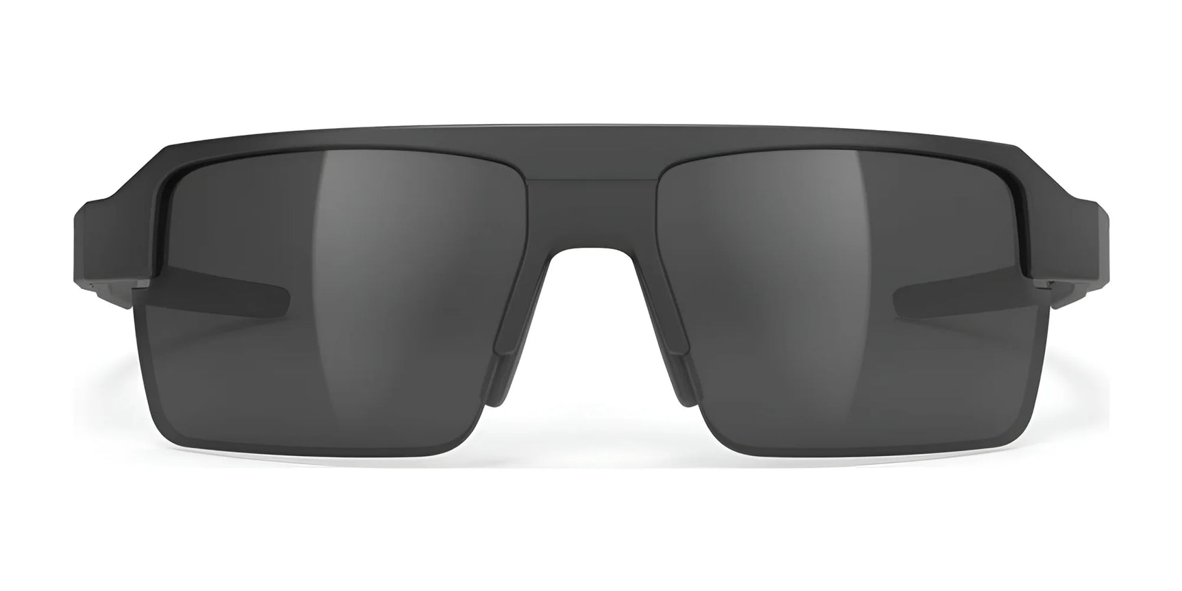 The Rudy Project Sirius Sunglasses | Size 50 feature a sleek black rectangular design with bold, angular frames made from sustainable material and dark UV-protective lenses, as seen from the front. The Rudy Project Sirius Sunglasses | Size 50 feature a sleek black rectangular design with bold, angular frames made from sustainable material and dark UV-protective lenses, as seen from the front.