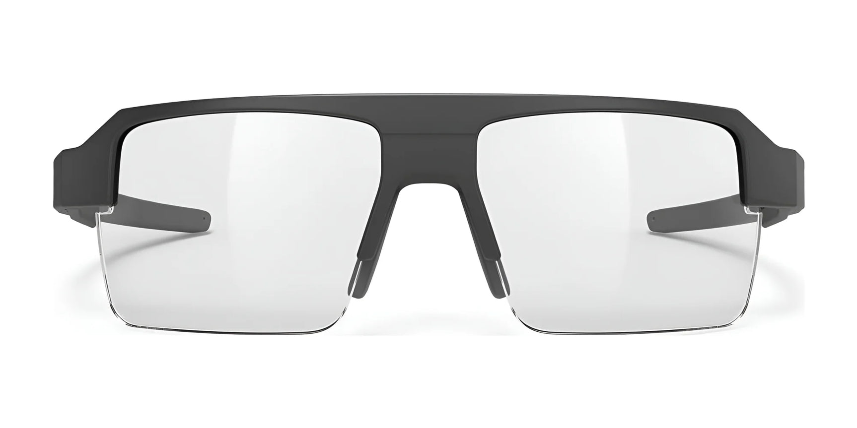 Front view of Rudy Project Sirius Sunglasses | Size 50 by Rudy Project, featuring modern black semi-rimless rectangular frames with clear lenses and UV protection. Front view of Rudy Project Sirius Sunglasses | Size 50 by Rudy Project, featuring modern black semi-rimless rectangular frames with clear lenses and UV protection.
